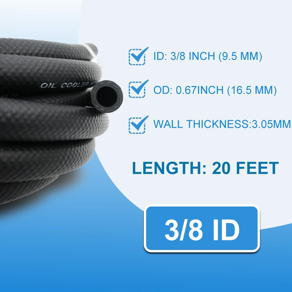 3/8"" Transmission Oil Cooler Hose - Sae J1532 Power Steering Hose 20Ft With Clamps