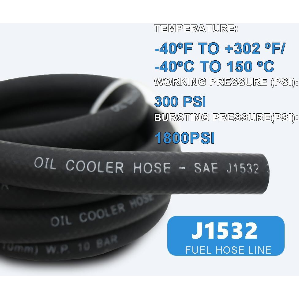 3/8"" Transmission Oil Cooler Hose - Sae J1532 Power Steering Hose 20Ft With Clamps