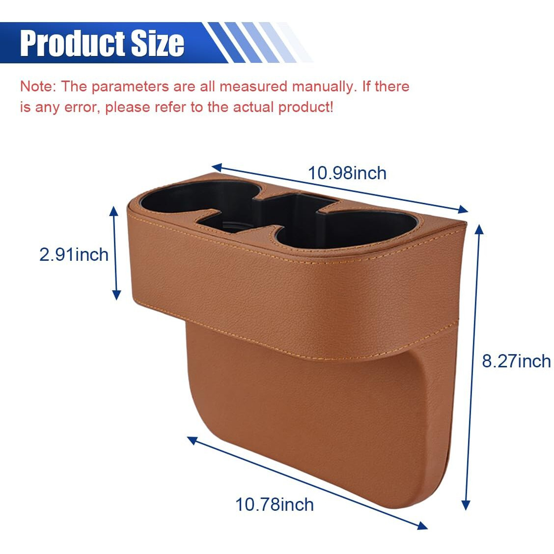 Car Cup Holder, Auto Front Seat Organizer, Multifunctional Cup Drink Holders With Pu Leather Cover, Gap Filler Storage Box Coin Bucket Console Side Pocket Cell Mobile Phone Holder (Brown)