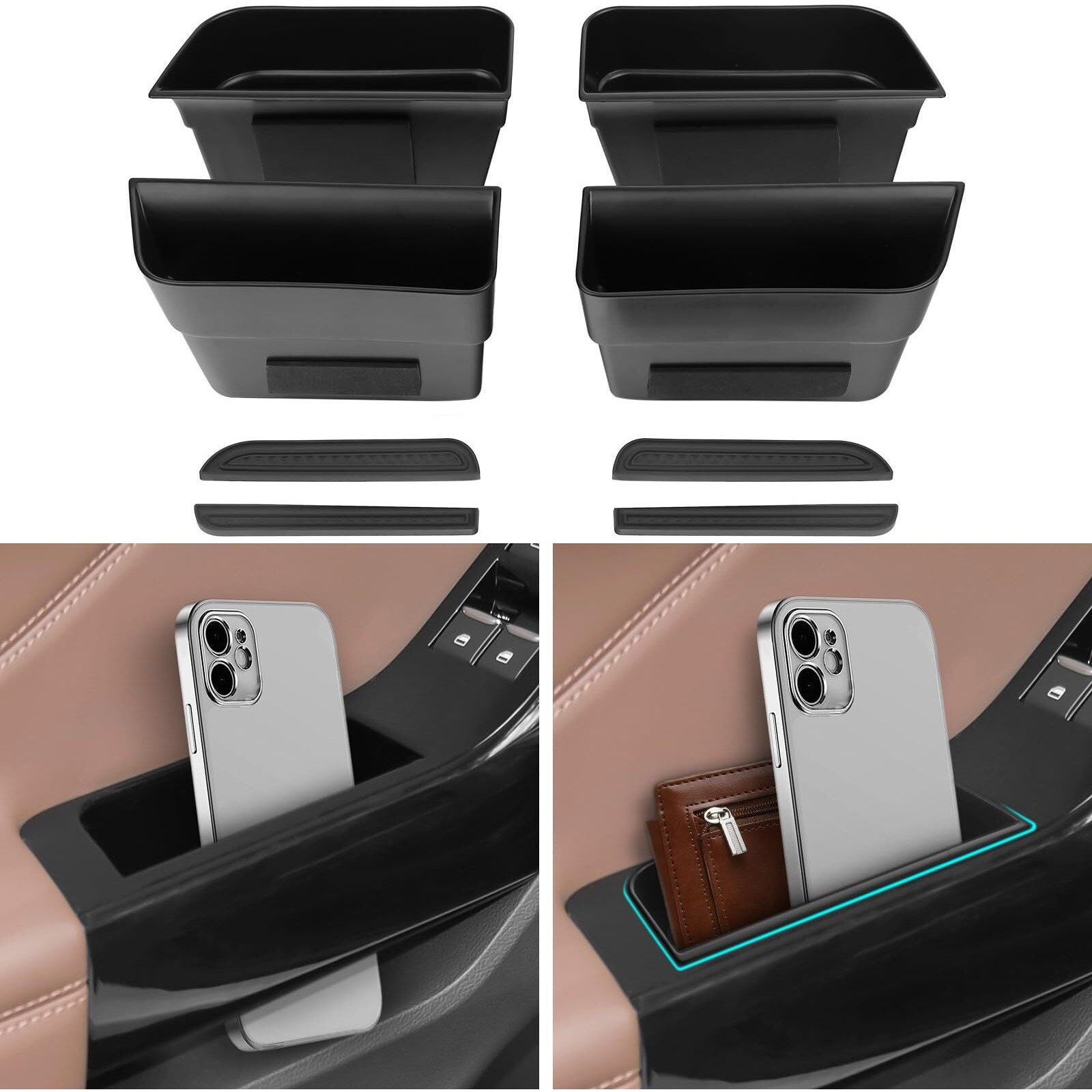 Dwkjmycp 4Pcs Door Grab Tray Door Organizer For Ford Explorer 2020 2021 2022 2023 2024 2025 Front And Rear Accessories Phone Holder Container Handle Pocket Storage Box Abs Plastic, Black Mat