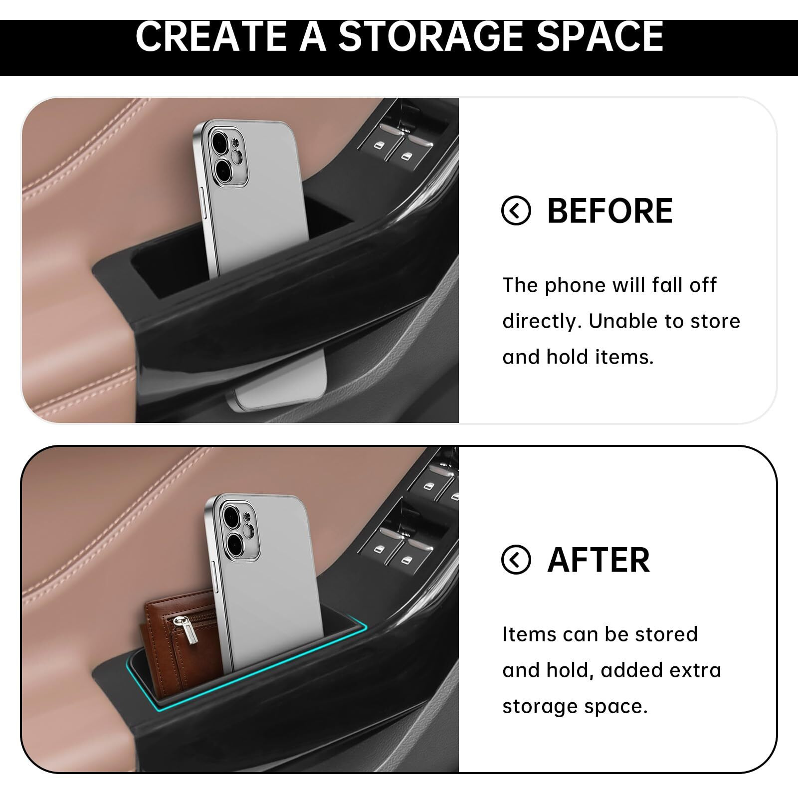 Dwkjmycp 4Pcs Door Grab Tray Door Organizer For Ford Explorer 2020 2021 2022 2023 2024 2025 Front And Rear Accessories Phone Holder Container Handle Pocket Storage Box Abs Plastic, Black Mat