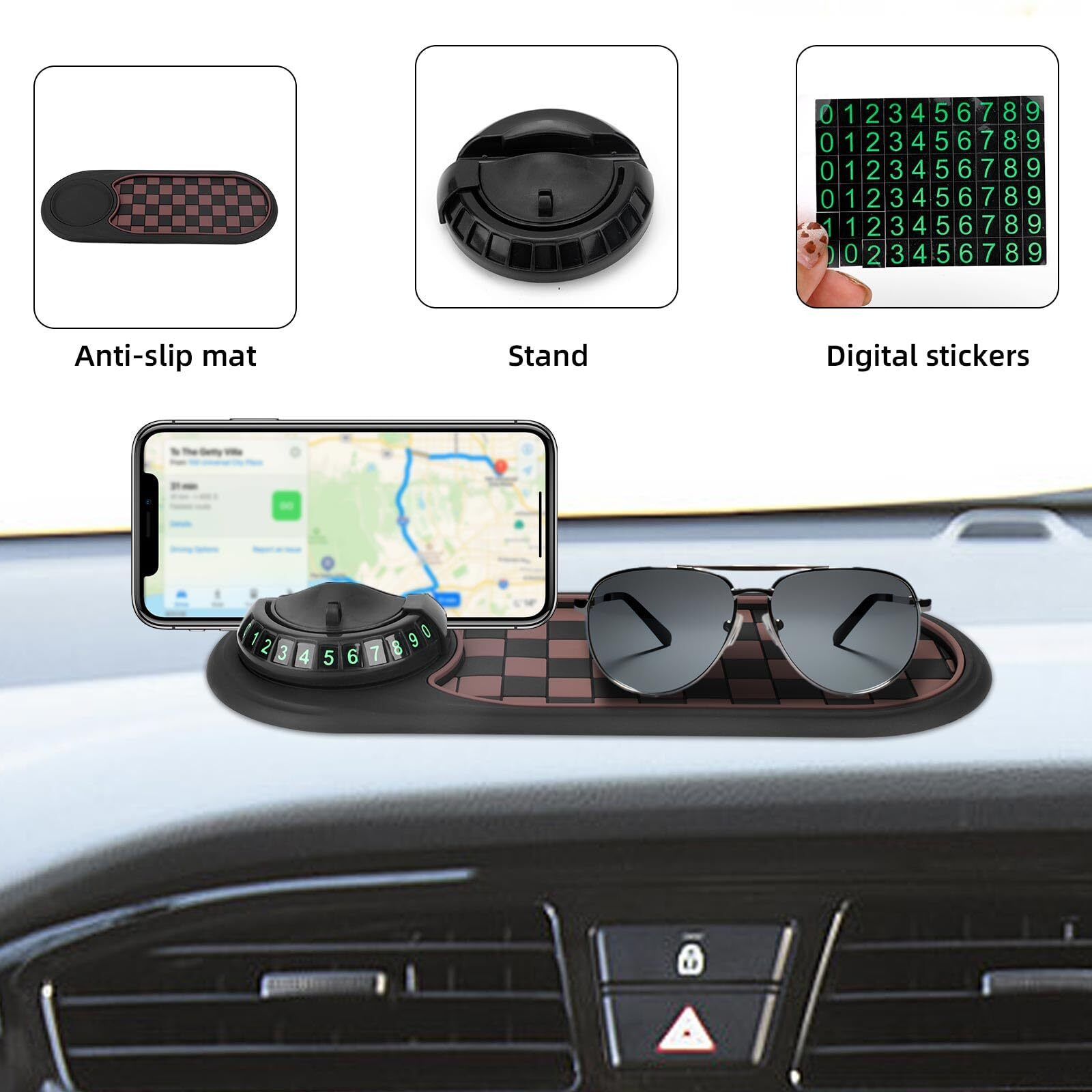 Multifunctional Car Anti-Slip Mat With Phone Holder, 360Rotatable Mobile Phone Holder Anti Slip Pad For Car Dashboard Keys Sunglasses Gadgets Storage