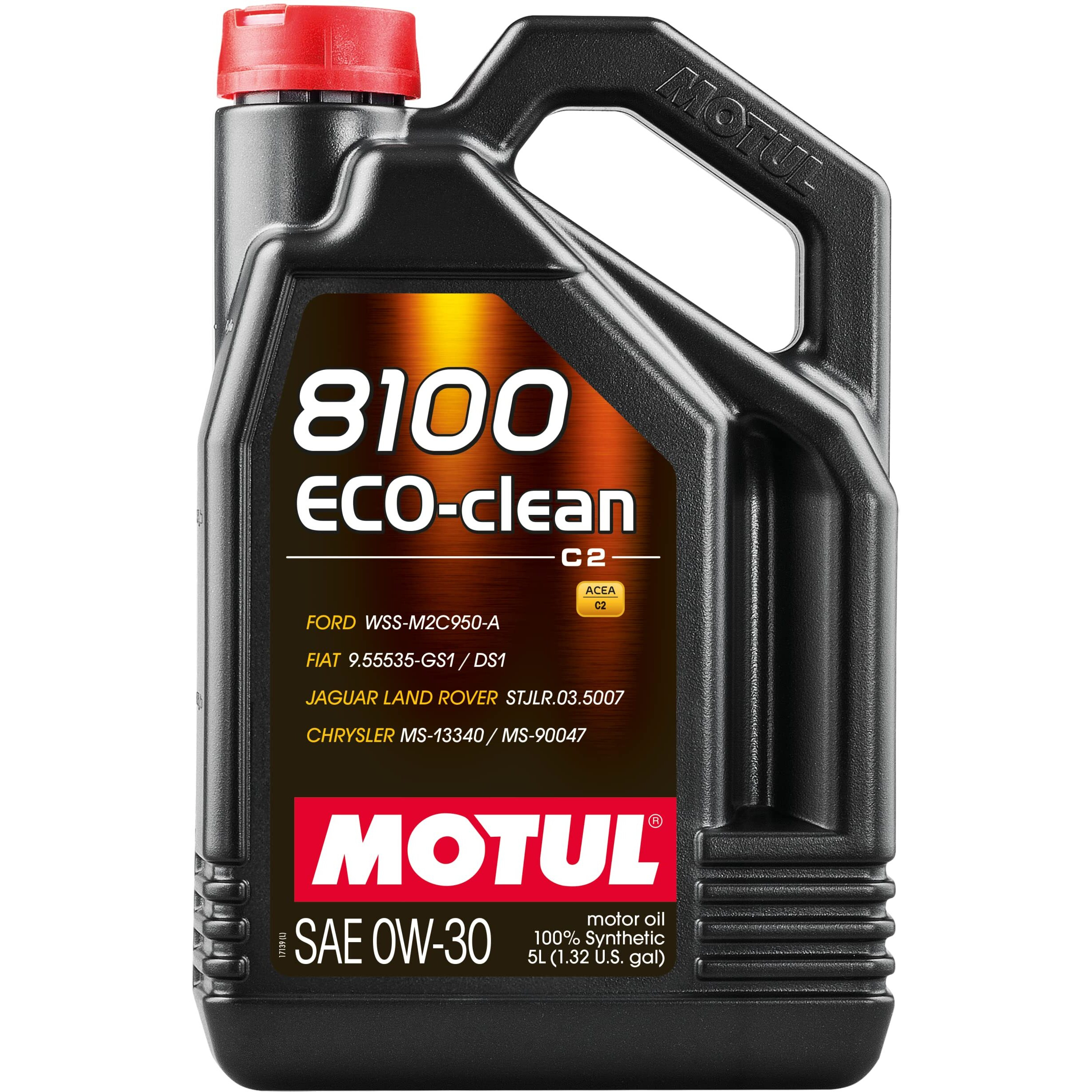 Motul 102889 8100 Eco-Clean 0W-30 Motor Oil 100% Synthetic Fuel Economy Mid Saps Engine Oil, Acea C2, Api Sn, 5L - 1 Pack