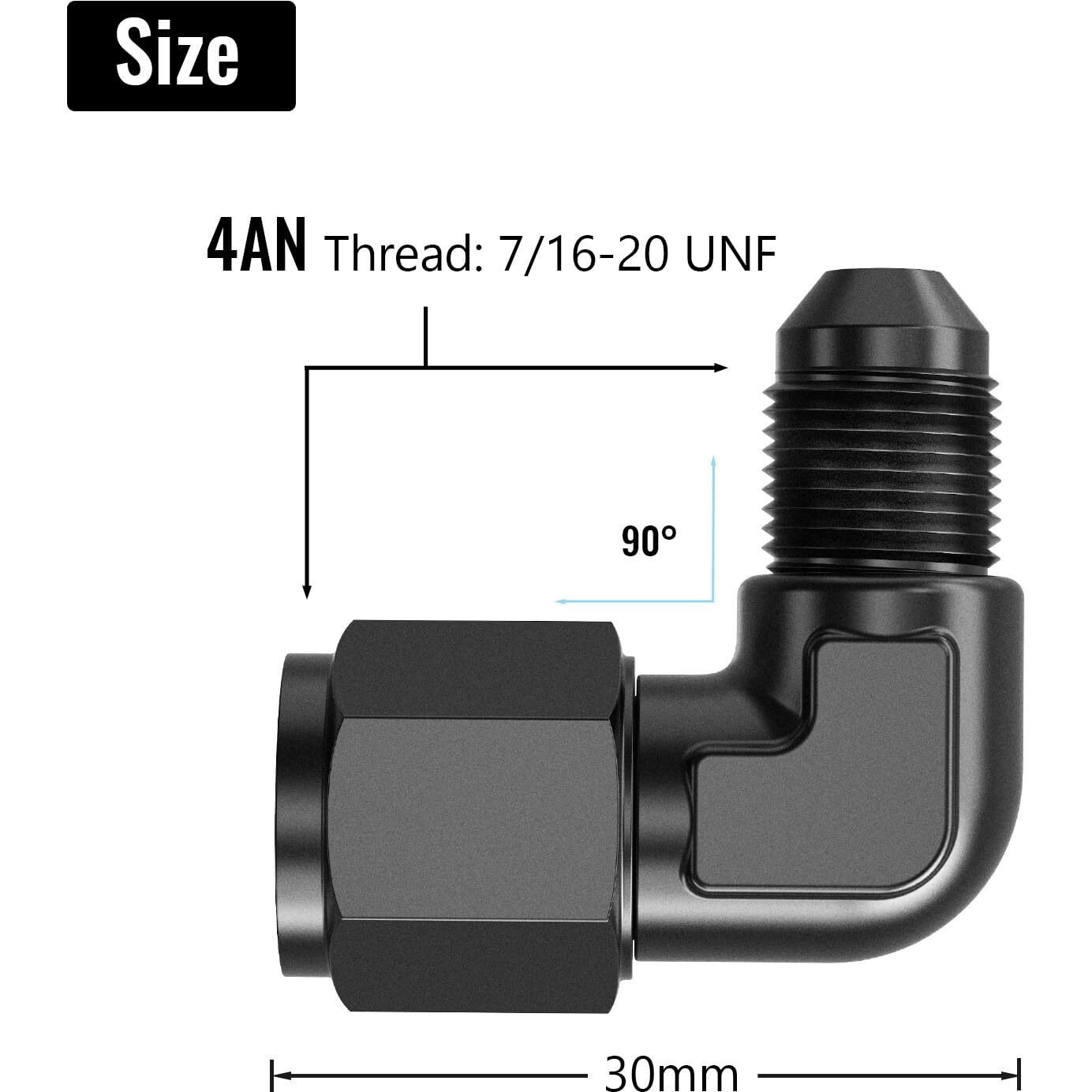 Truckmeter 90 Degree 4An Female To 4An Male Swivel Flare Union Fitting Adapter, Black Hard Aluminum Hex Anodized Connector, Automotive Accessories Suitable For Vehicle Fuel Oil Line Modification