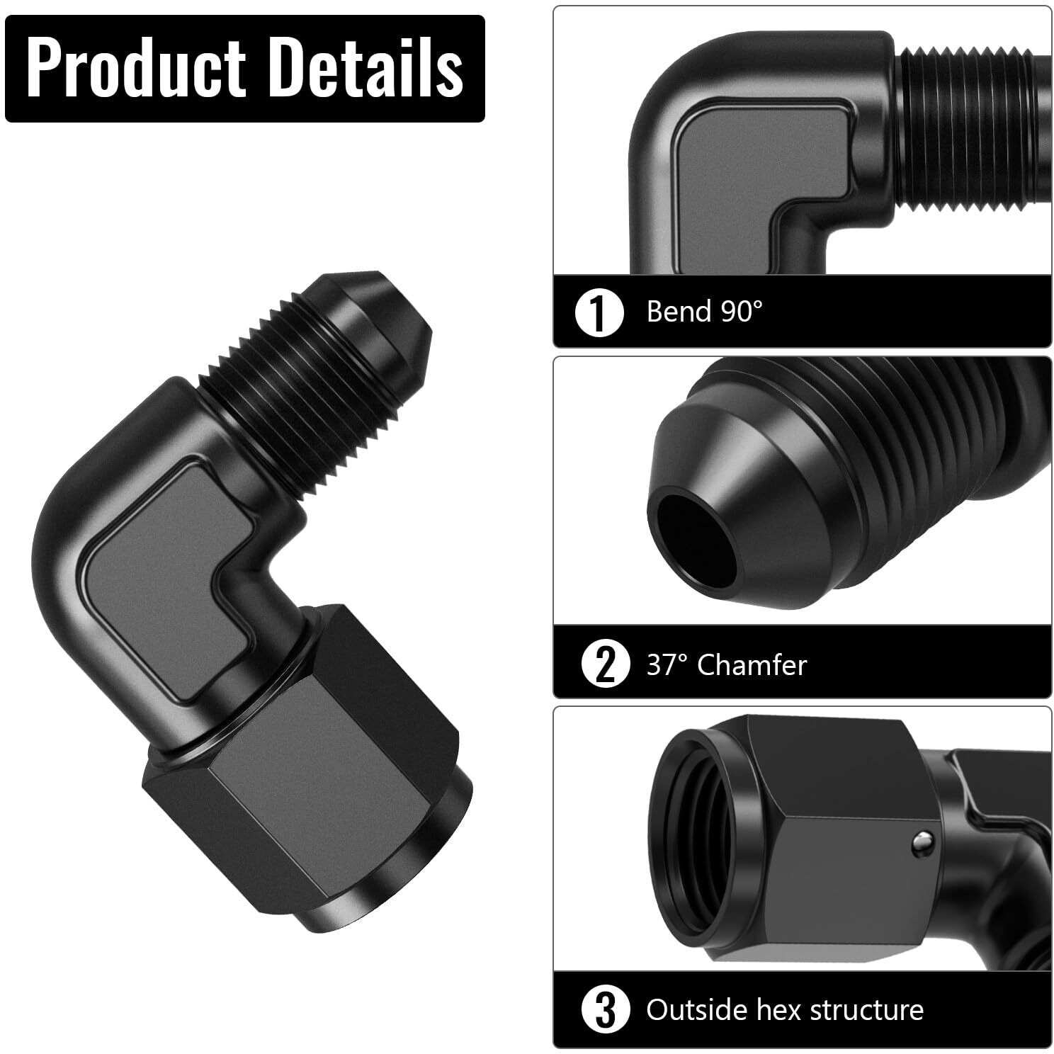 Truckmeter 90 Degree 4An Female To 4An Male Swivel Flare Union Fitting Adapter, Black Hard Aluminum Hex Anodized Connector, Automotive Accessories Suitable For Vehicle Fuel Oil Line Modification