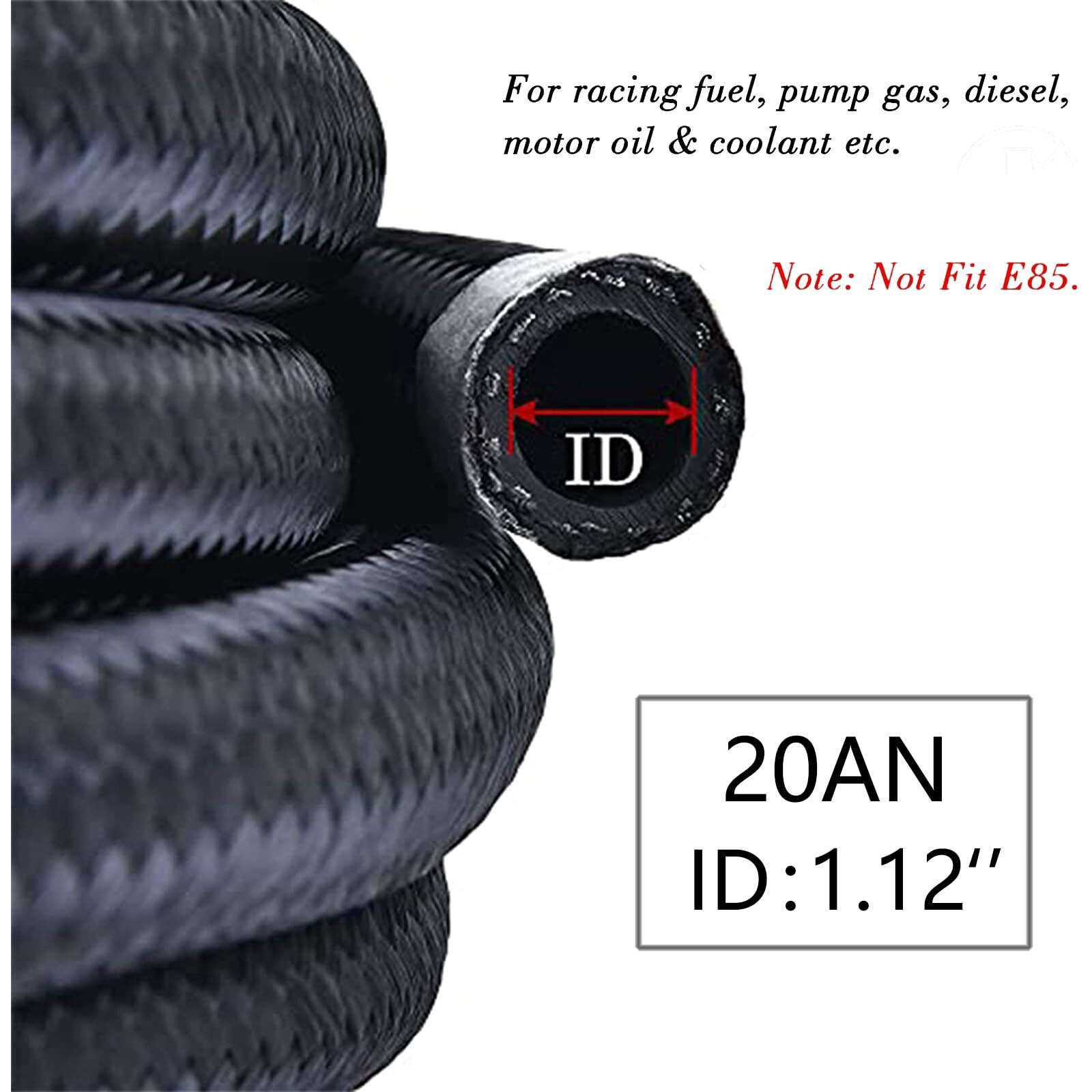 Lotcesfun 20An Fuel Line Hose Braided Nylon Stainless Steel Oil & Gas Cpe Transmission Oil Cooler Line Coolant Hose Fuel Line Pump Gas, Race Gas, Vacuum, Hydraulic Fluid Diesel Hose Line Tube 5Ft