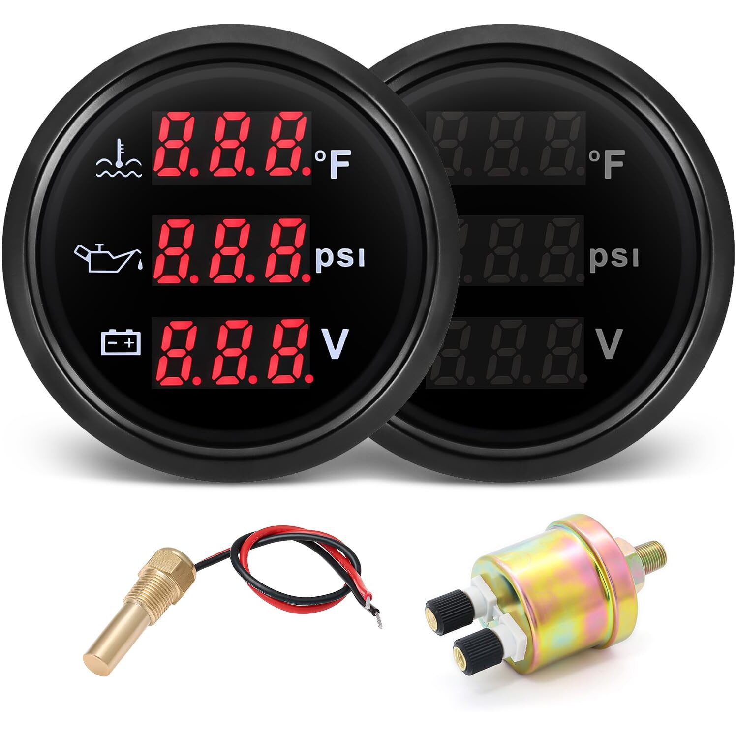 Maimeimi Triple Gauge Set 3 In 1 (Oil Pressure Psi + Watertemp F + Volt) 2-1/16"" 52Mm Car Meter Auto Gauge Set With Water Temp & Oil Pressure Sensor For Car Truck Boat Vehicle Marine