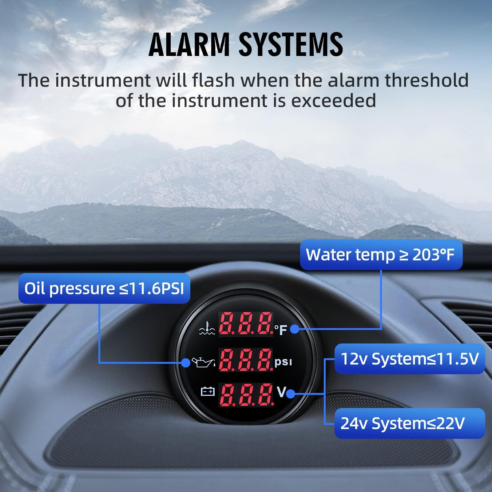 Maimeimi Triple Gauge Set 3 In 1 (Oil Pressure Psi + Watertemp F + Volt) 2-1/16"" 52Mm Car Meter Auto Gauge Set With Water Temp & Oil Pressure Sensor For Car Truck Boat Vehicle Marine