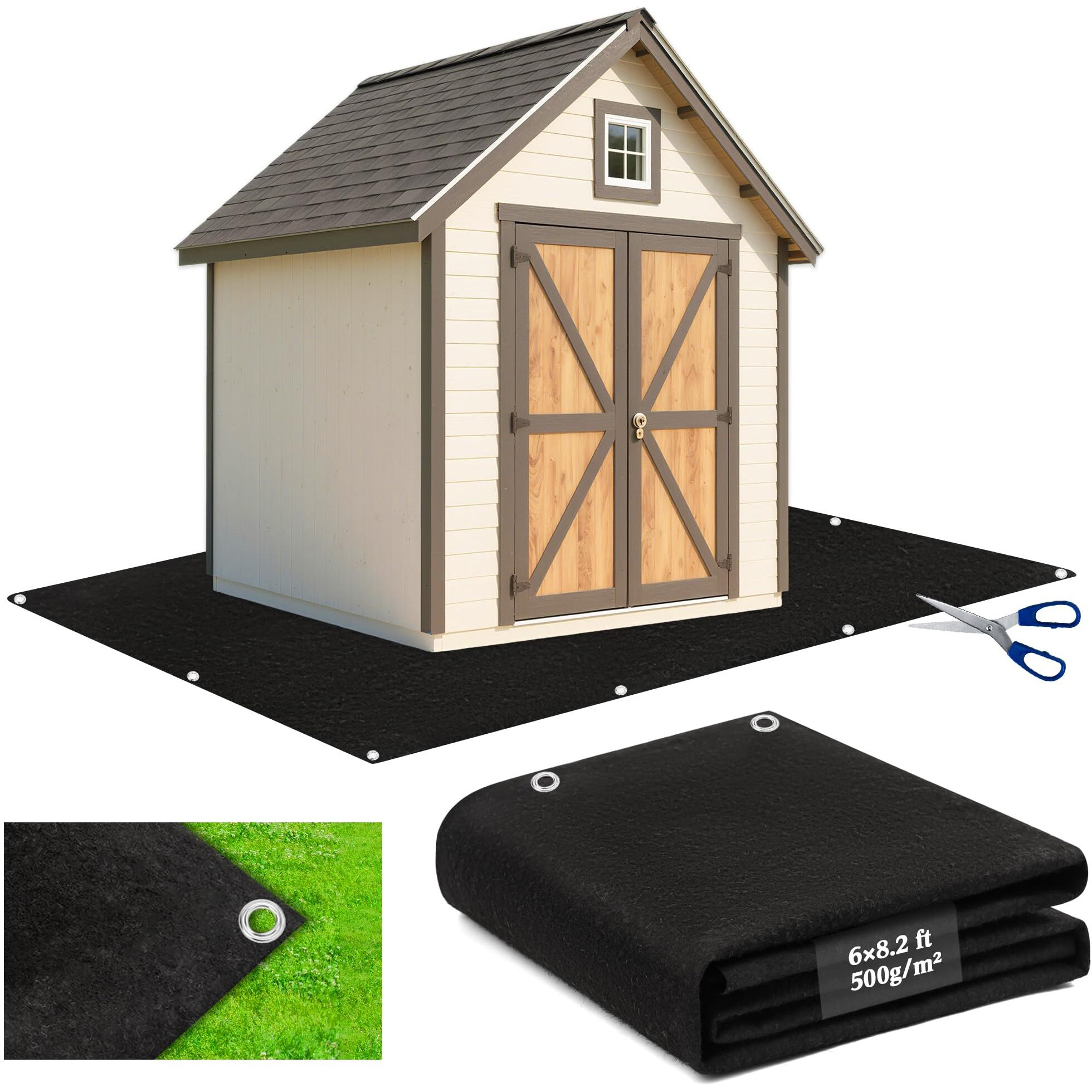 Thickened Outdoor Storage Shed Mat, 2Mm Waterproof Patio Furniture Pad, Carport Dust Proofing Oil Mat With Metal Grommets, Anti-Slip Soft Storage Shed Rug, Storage Shed Not Included (6 X 8.2 Ft)