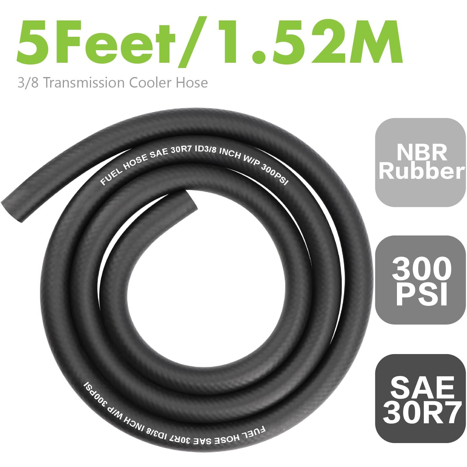 3/8"" Fuel Line Hose Oil Hose Push Lock Nbr Rubber 5Ft 300Psi For Small Engines, Gas, Oil, Coolants Hose