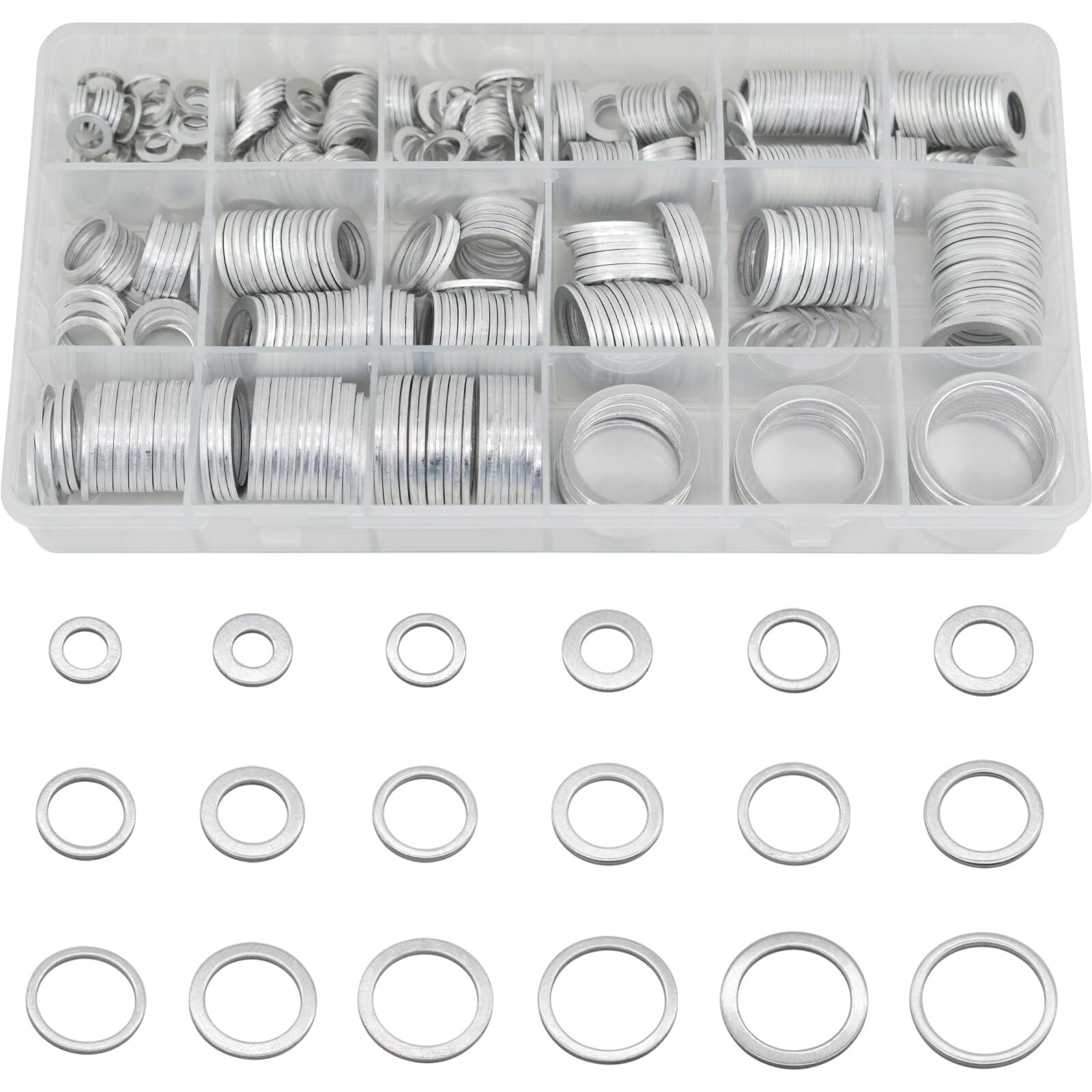 540Pcs Oil Drain Plug Gaskets Oil Crush Washers Aluminum Flat Washers Automotive Engine Washers Assortment Kit (M6 M8 M10 M12 M14 M16 M18 M20 M22 M24)