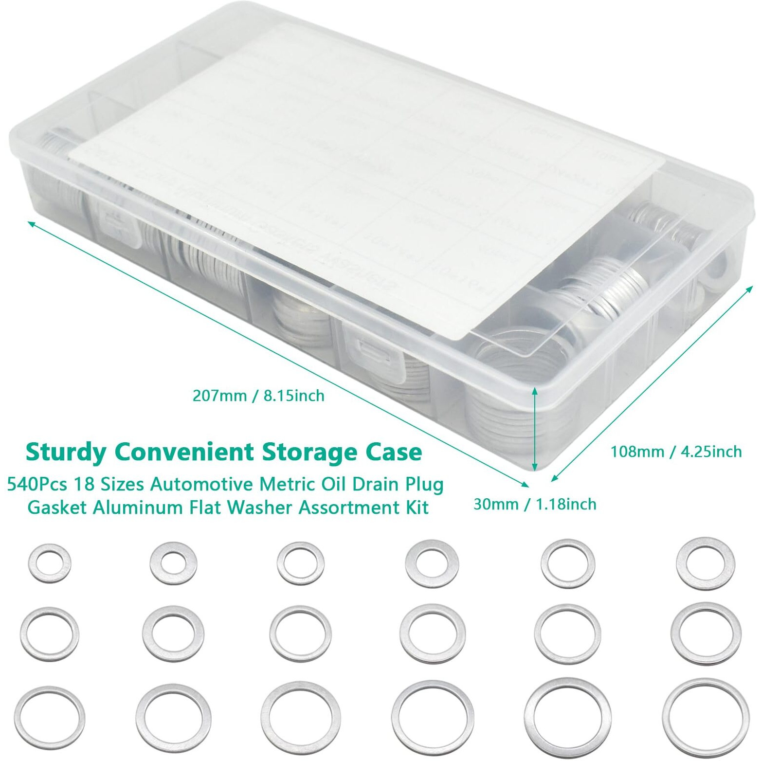 540Pcs Oil Drain Plug Gaskets Oil Crush Washers Aluminum Flat Washers Automotive Engine Washers Assortment Kit (M6 M8 M10 M12 M14 M16 M18 M20 M22 M24)