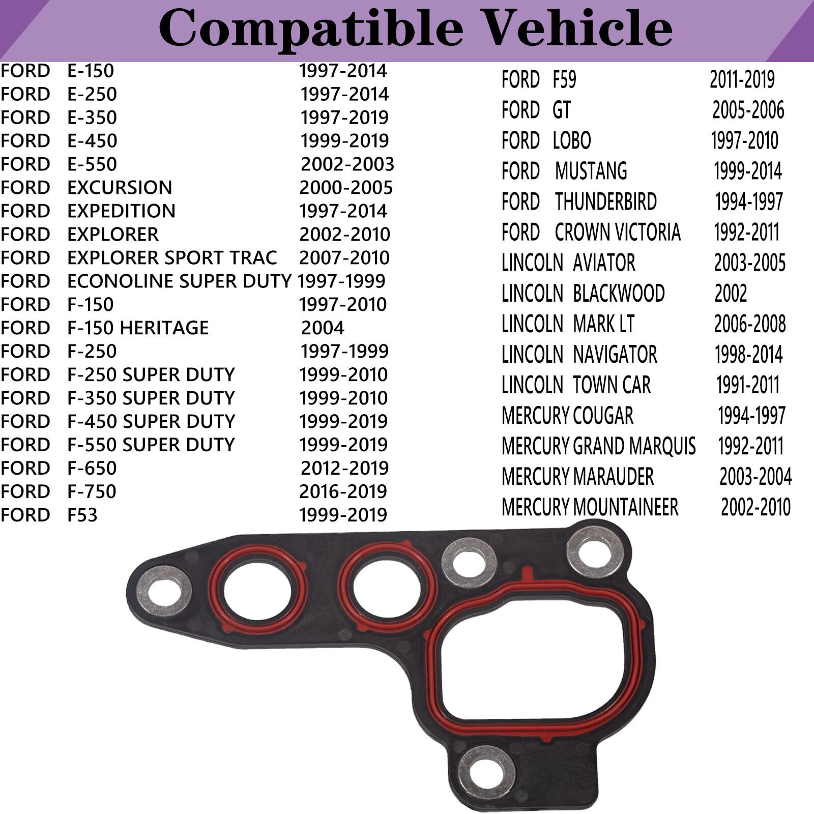 70801 Oil Filter Adapter Gasket For Ford E-150 E-250 E-350 E-450 E-550,Expedition Explorer Sport Trac,F-150-F-750 F53 F59 Gt Lobo Mustang,Lincoln Navigator Town Car,Mercury Grand Marquis Mountaineer.