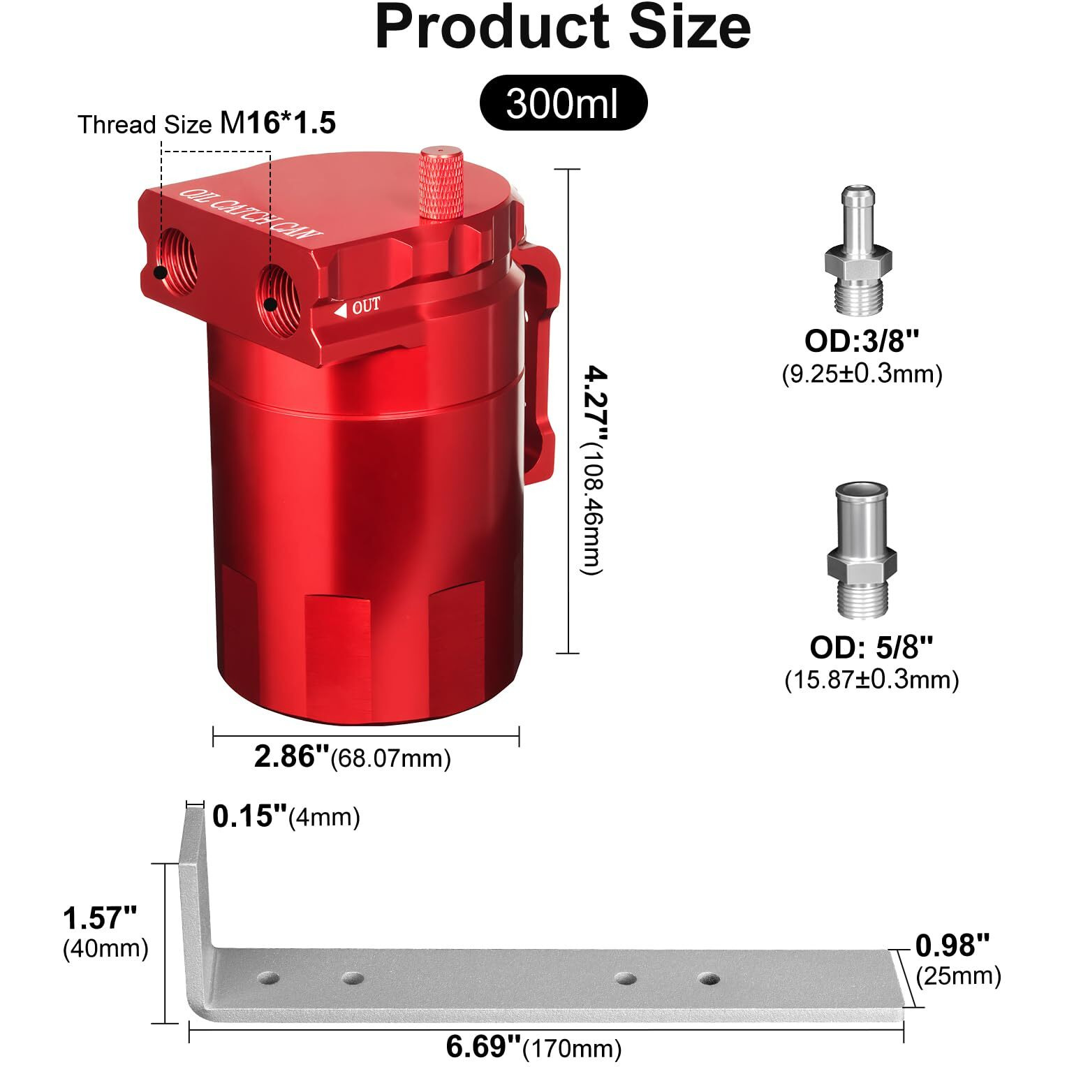 Vehimata Oil Catch Can Kit, 300Ml Universal Baffled Catch Can Air Oil Separator Tank With 2.6Ft Nbr Fuel Hose For Pcv System Aluminum Red