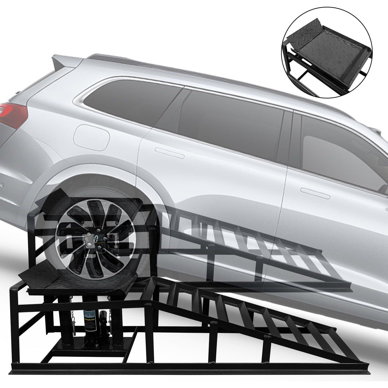 Hydraulic Car Ramps Heavy Duty Auto Car Truck Service Ramps Hydraulic Lift 2 Pcs 11000 Pound 5-Ton For Maintenance Or Oil Change (Black, 45.3"" L X 10.2"" W X 15"" H)