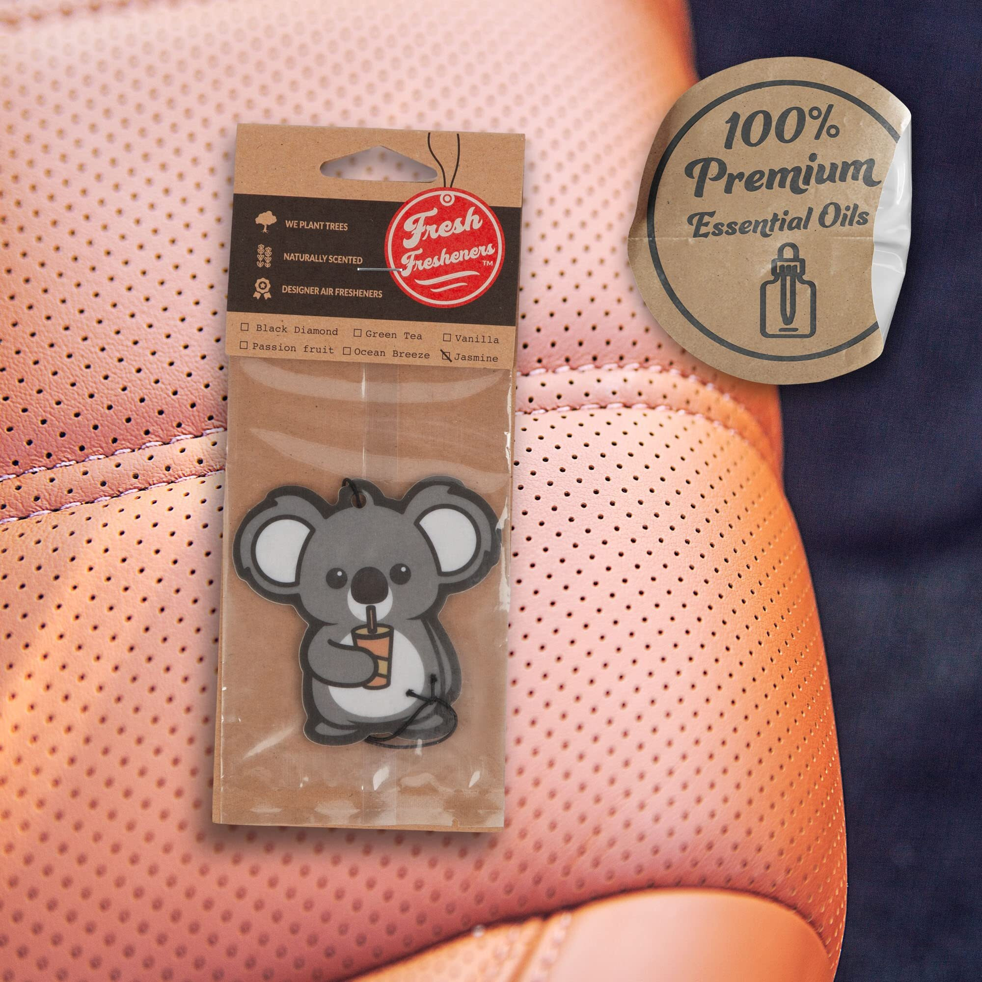 Koala Drinking Tea Car Air Freshener 3 Pack Scented With Essential Oils (3 Pack)