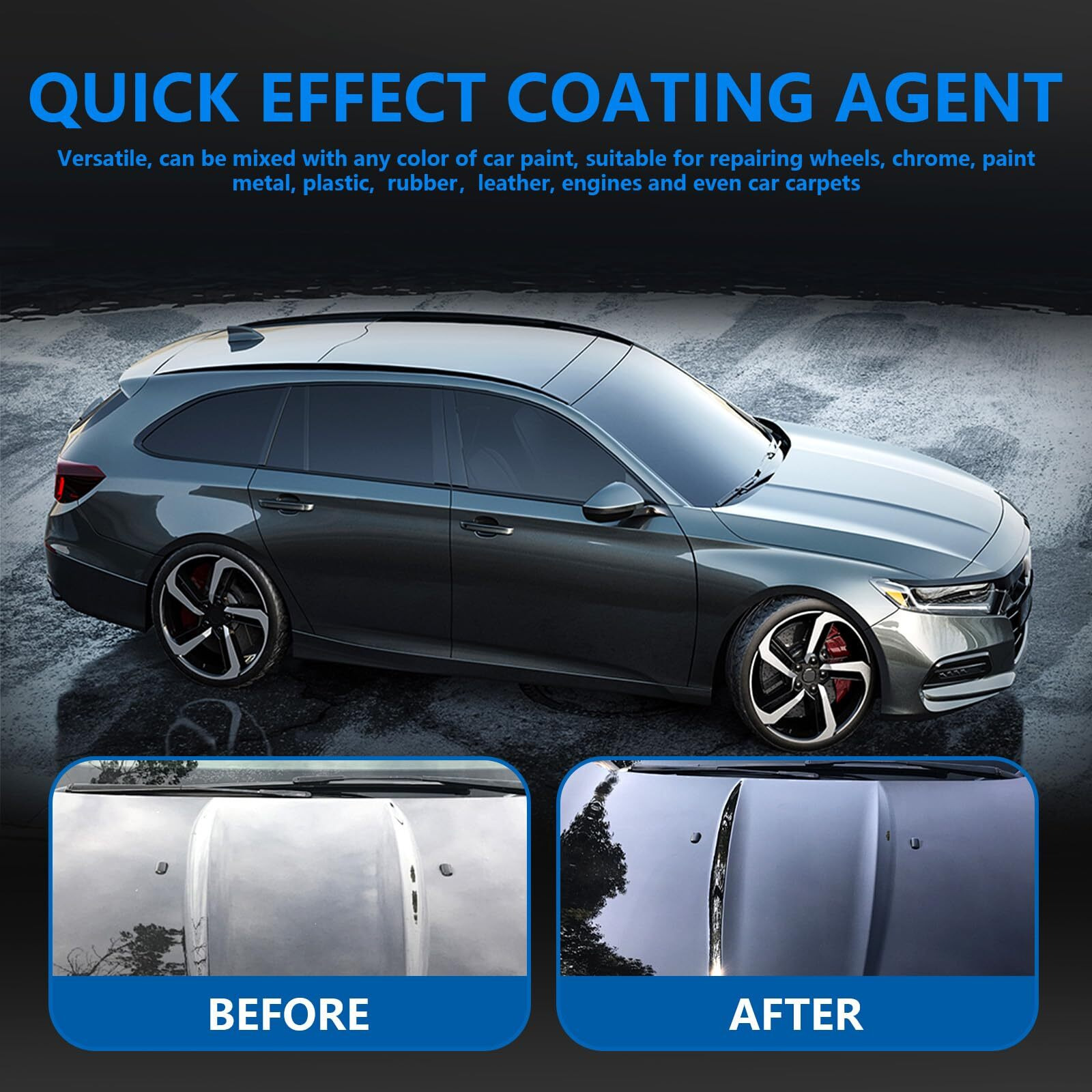 Car Coating Spray,Quick Effect Coating Agent,Car Scratch Wax Polish Spray Waterless Wash,Easy To Use,Multi-Purpose Oil Film Emulsion Glass Cleaner(2Pcs+Sponge+Cloth)