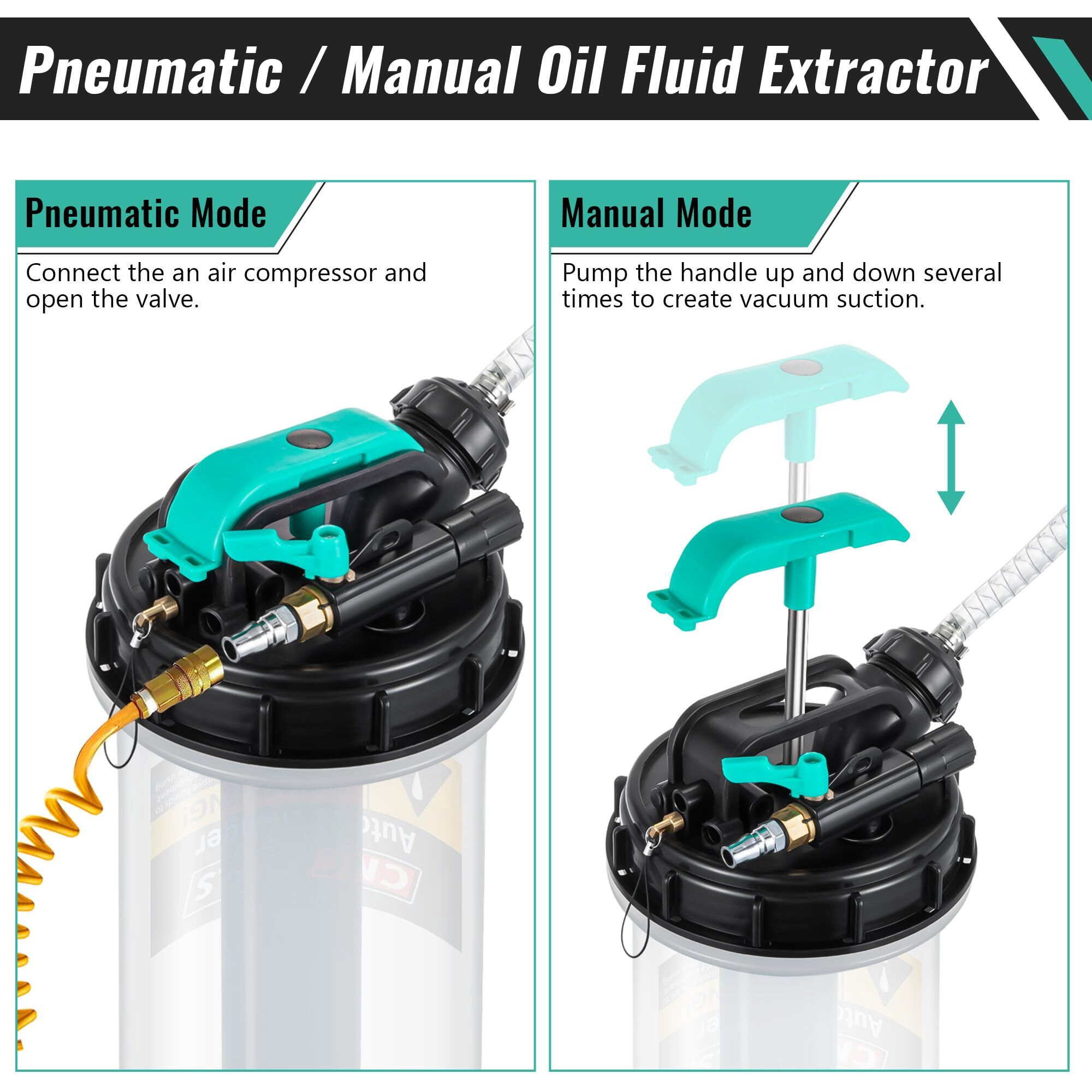1.4 Gallon/5.3 L Manual Pneumatic Fluid Extractor, Automotive Oil Extractor Pump Oil Vacuum Changer With 5 Pcs Brake Bleeding Hose For Car, Suvs, Truck, Yachts