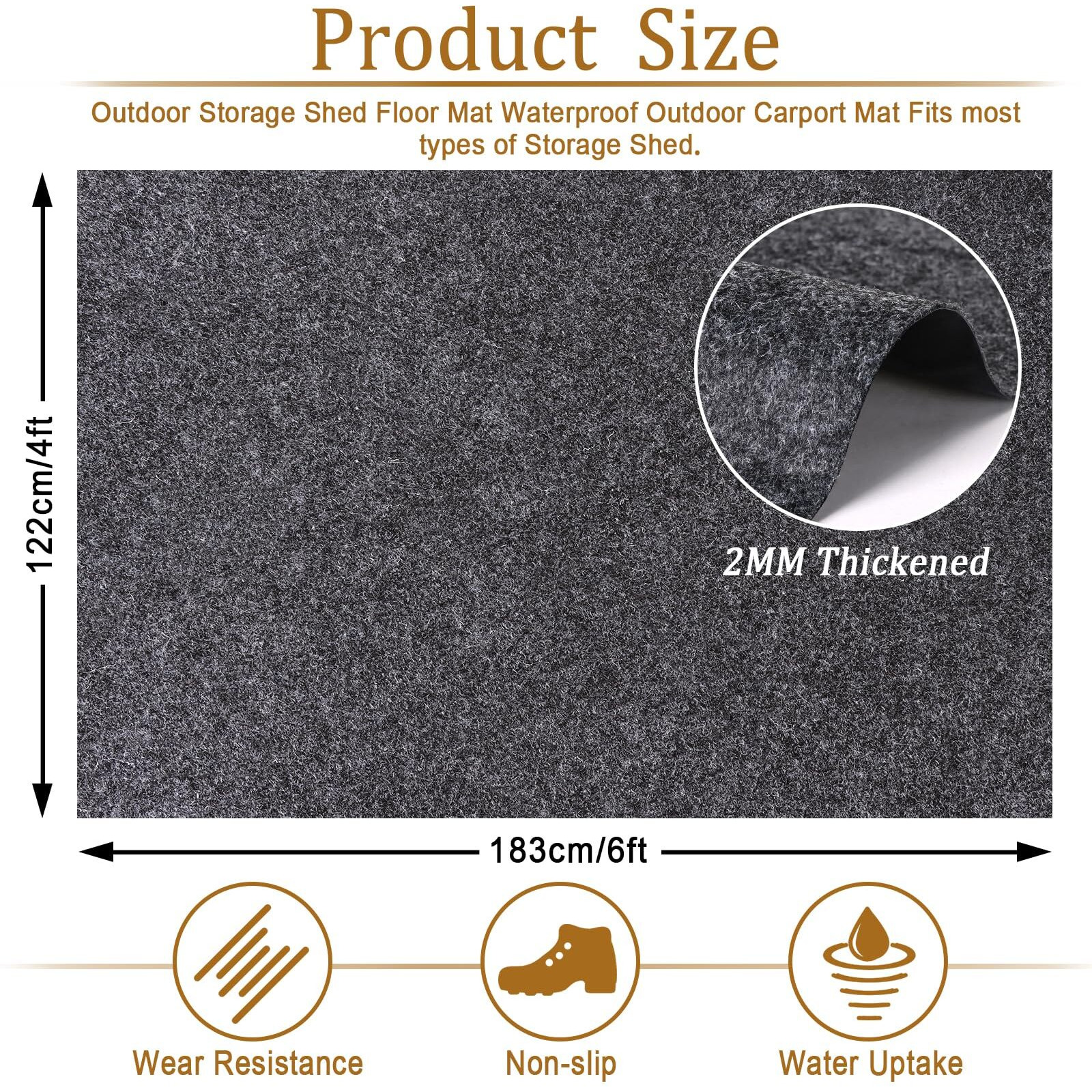2Mm Thickened Outdoor Storage Shed Floor Mat Waterproof, 6 X 4 Ft Washable Garden Shed Flooring Pad, Soft Furniture Patio Floor Covering Carport Dust Proofing Oil Mat-Tool Shed Not Include