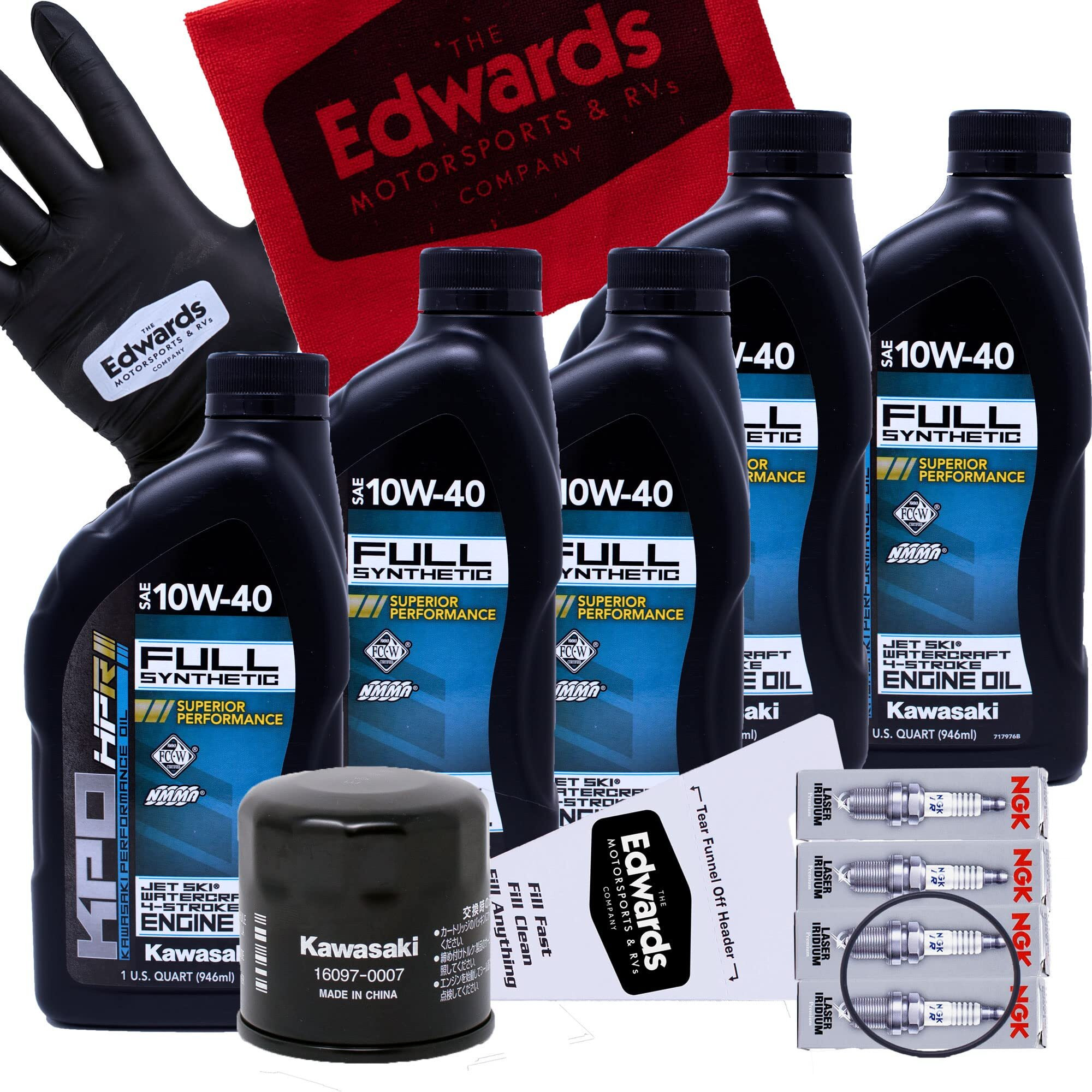 Edwards Oil Change Kit Fits 2011-2022 Kawasaki Ultra 300 310 310X 310Lx Jetski Jet Ski Watercraft With Spark Plug