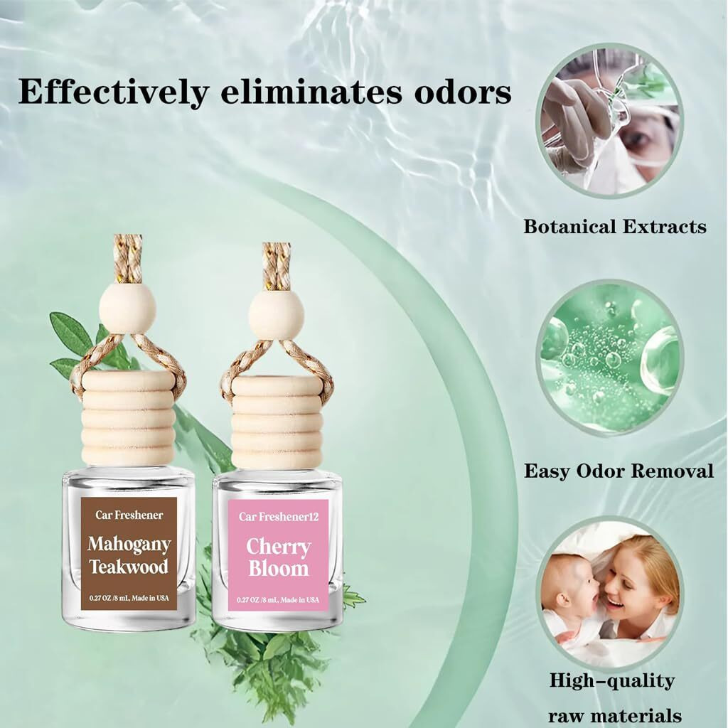 Hanging Air Freshener Diffuser, 60-Day Long Lasting Essential Oil Diffuser For Car - Natural Odor Eliminator & Stress Relief, Aromatherapy Diffuser For Car Interior
