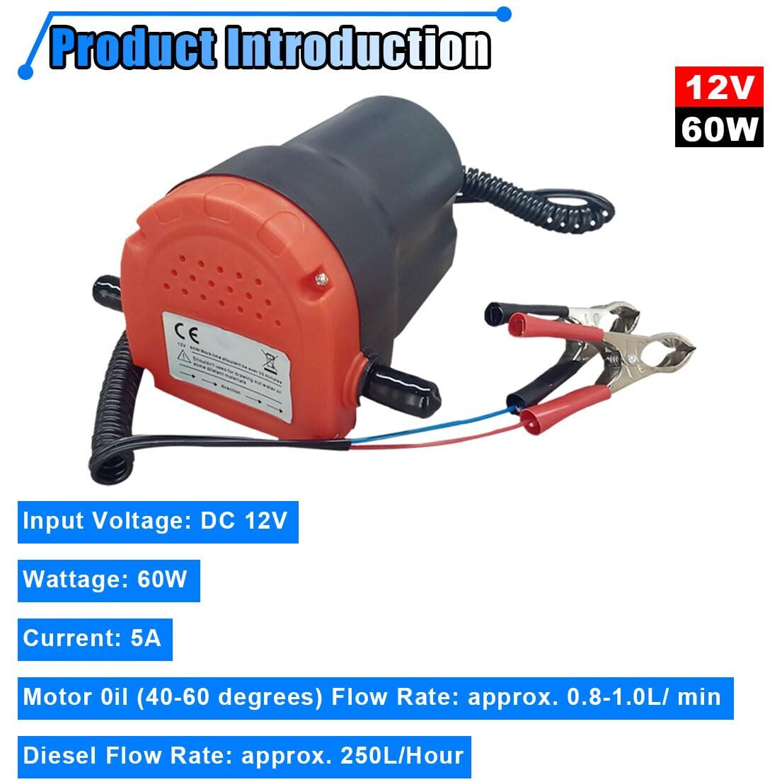 Oil Change Pump Extractor, 12V 60W Fluid Transfer Pump, Oil/Diesel Pump Extractor With Hose, Scavenge Suction Transfer Pump Changer For Car, Truck, Boat, Motorcycle, Rv, Atv (Red)