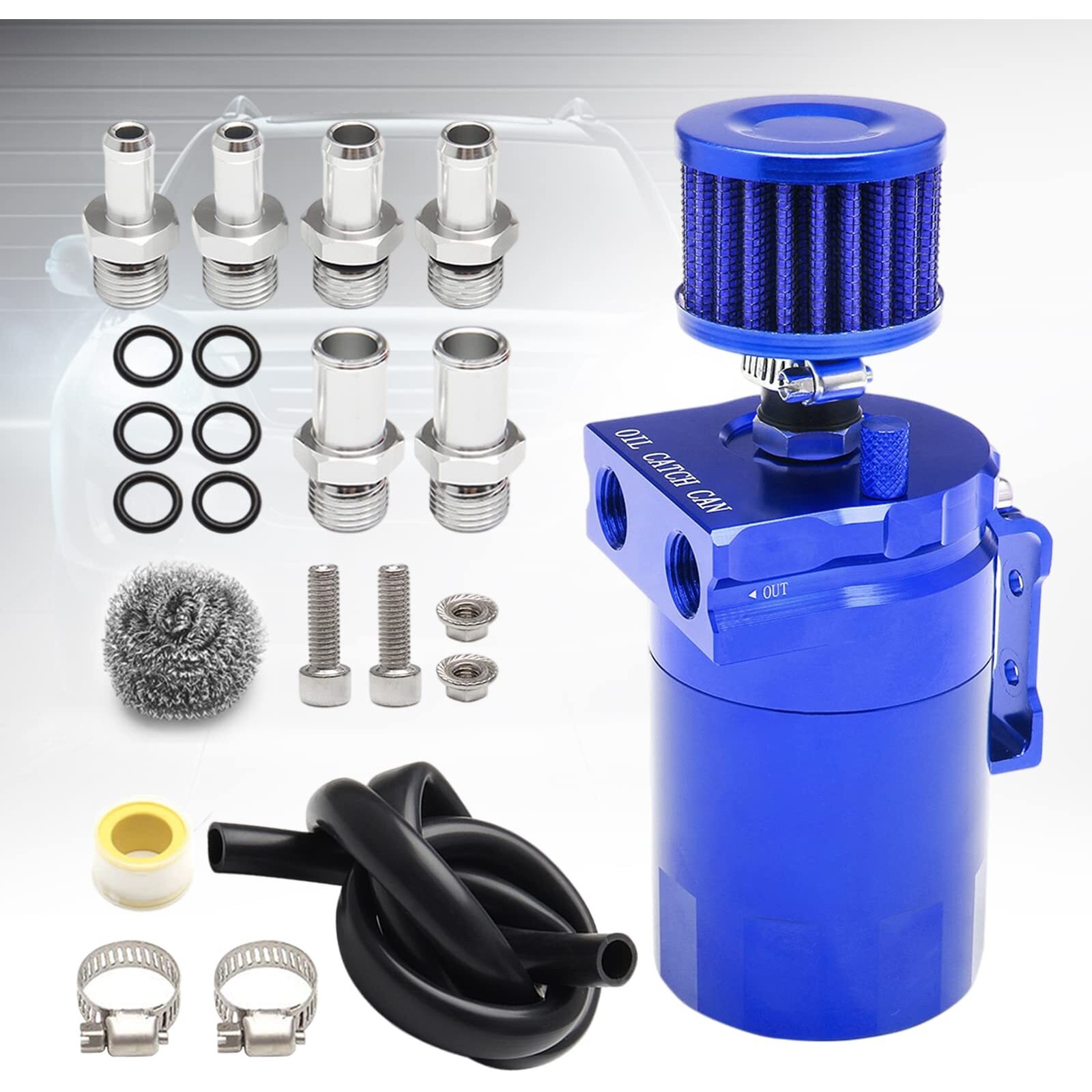 Htostar Racing Thick Shell Baffled Oil Catch Can Coolant Fuel Catch Can Reservoir Kit With Breather - Blue