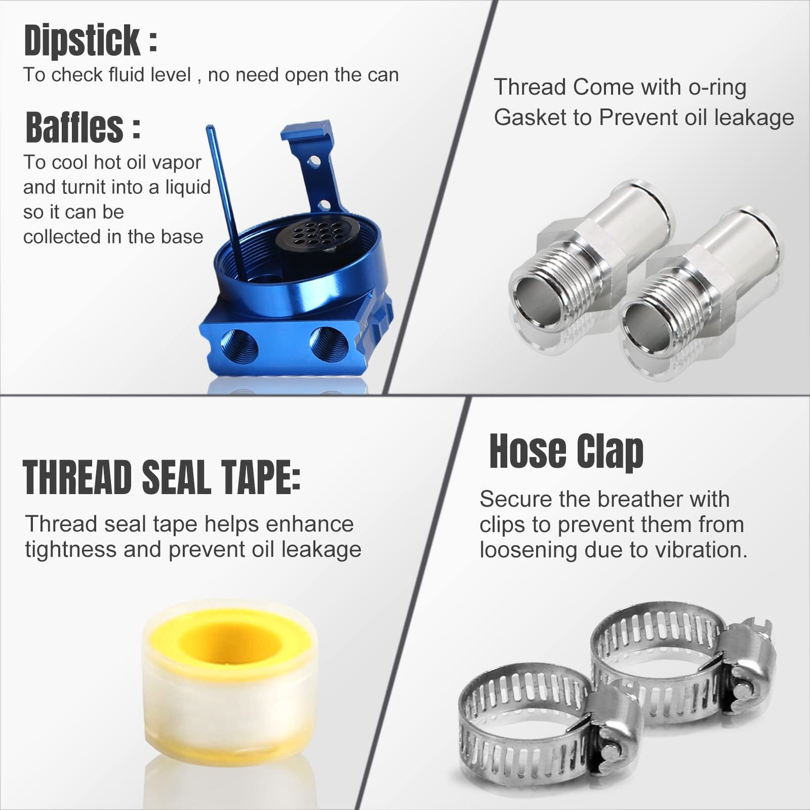 Htostar Racing Thick Shell Baffled Oil Catch Can Coolant Fuel Catch Can Reservoir Kit With Breather - Blue