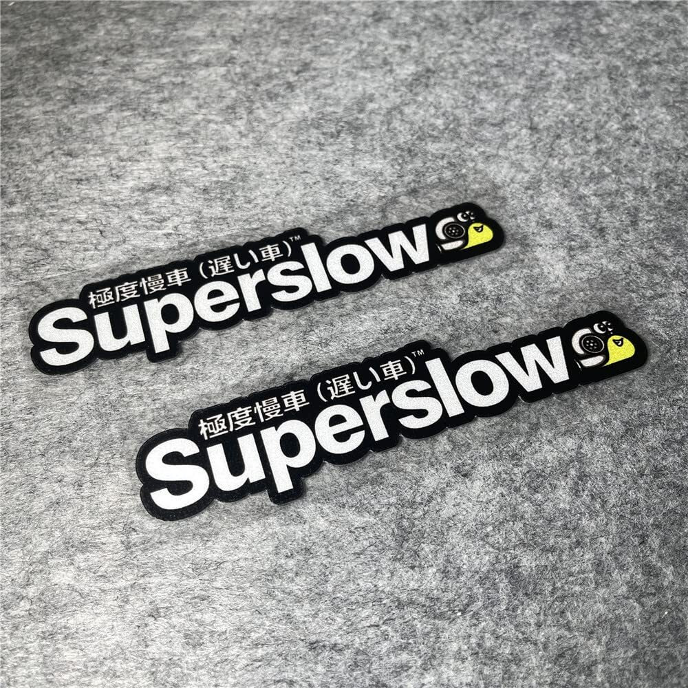 Car Styling Sticker For Japanese Superslow Snail Creative Words Auto Oil Tank Window Body Vinyl Computer Case Motocross Decals (F 13X3Cm Black 2Pcs)