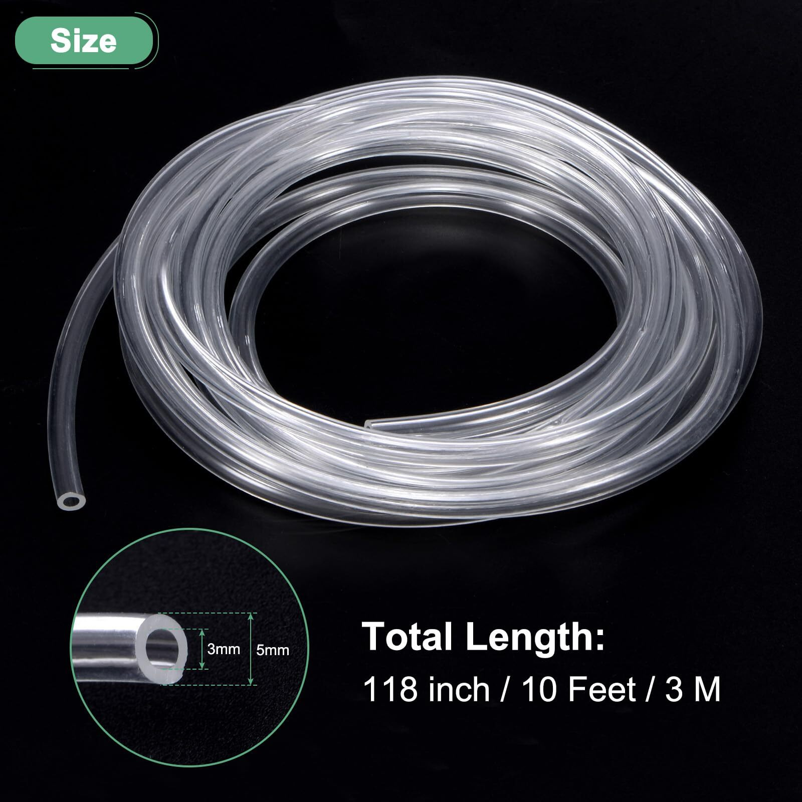 M Meterxity Tubing Carburetor Fuel Vent Line, 3.0Mm(0.12"") Id 5Mm(0.2"") Od 3.0M(10') Long Polyurethane Gas Oil Tube For Atv/Go Kart/Dirt Bike, Universal Petrol Pipe Replacement [Clear]