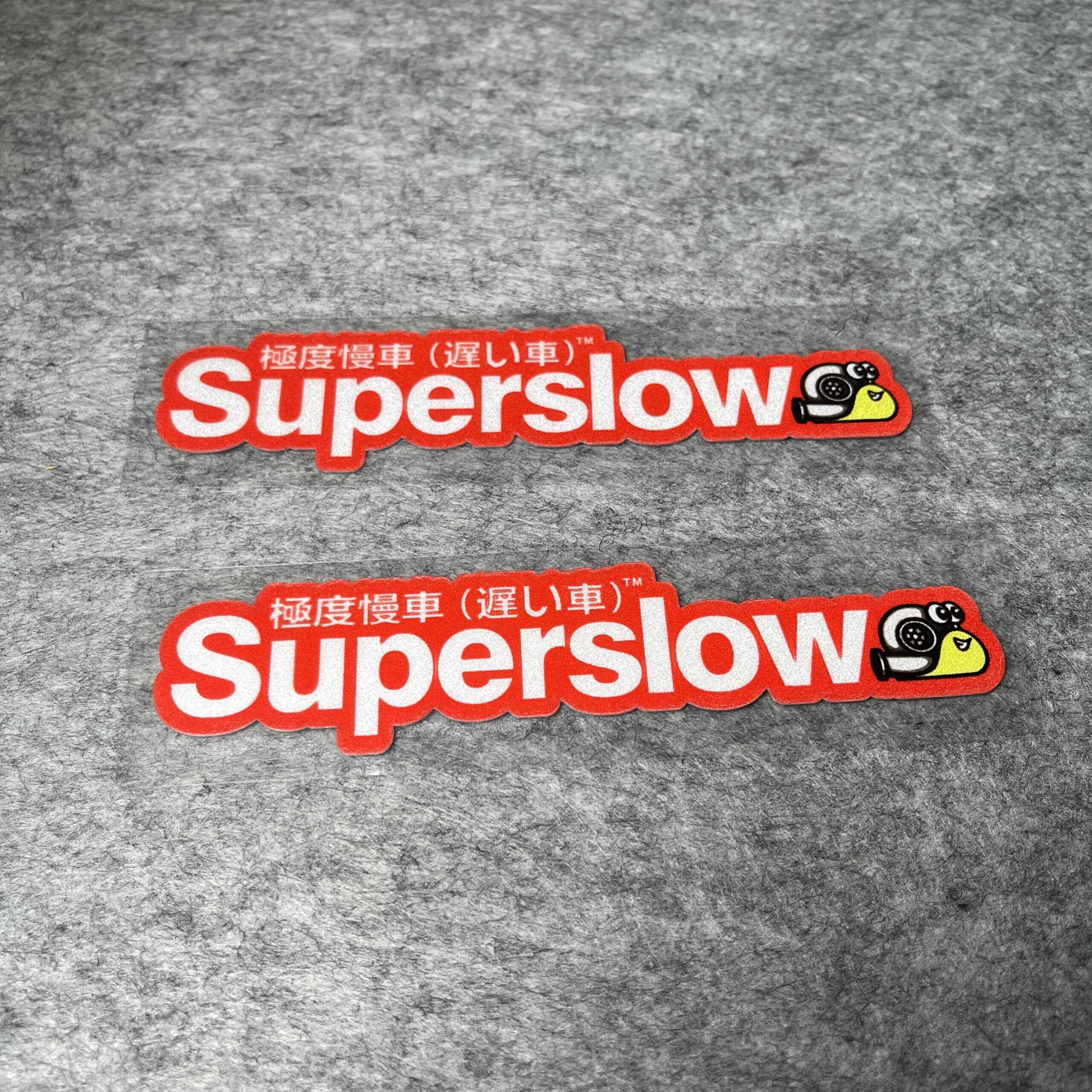 Car Styling Sticker For Japanese Superslow Snail Creative Words Auto Oil Tank Window Body Vinyl Computer Case Motocross Decals (E 20X4.6Cm Red2Pcs)