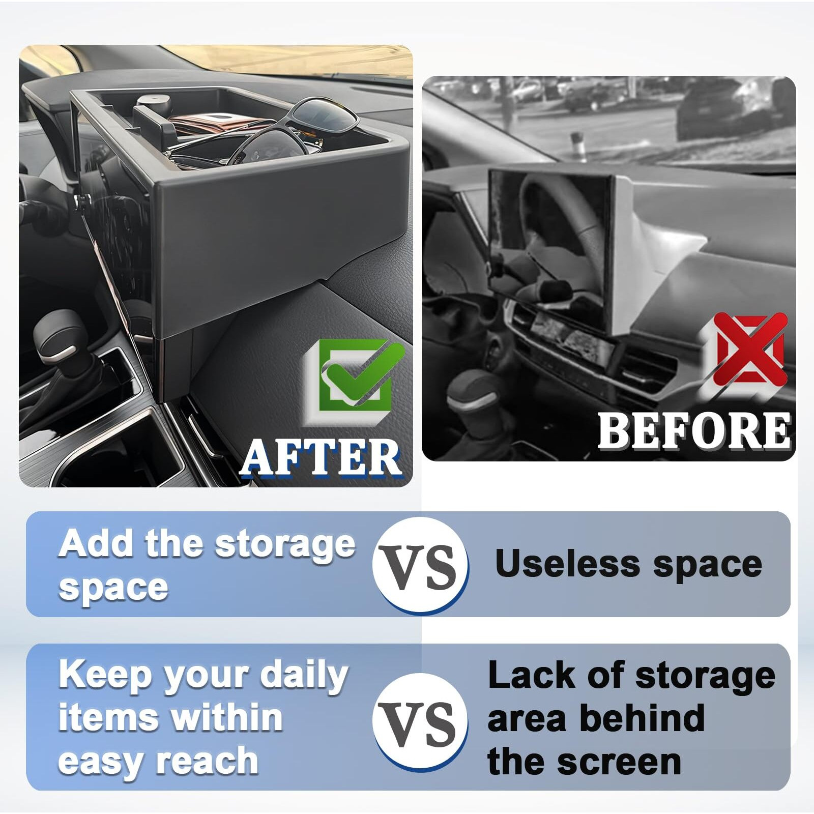 Topinstall 2025 New Dash Tray Phone Holder Compatible With 2025 Toyota Sienna 12.3"" Screen, Dashboard Hidden Storage Organizer Behind Screen Tissue Sunglasses Holder(Not For Le Trim With 8"" Screen)