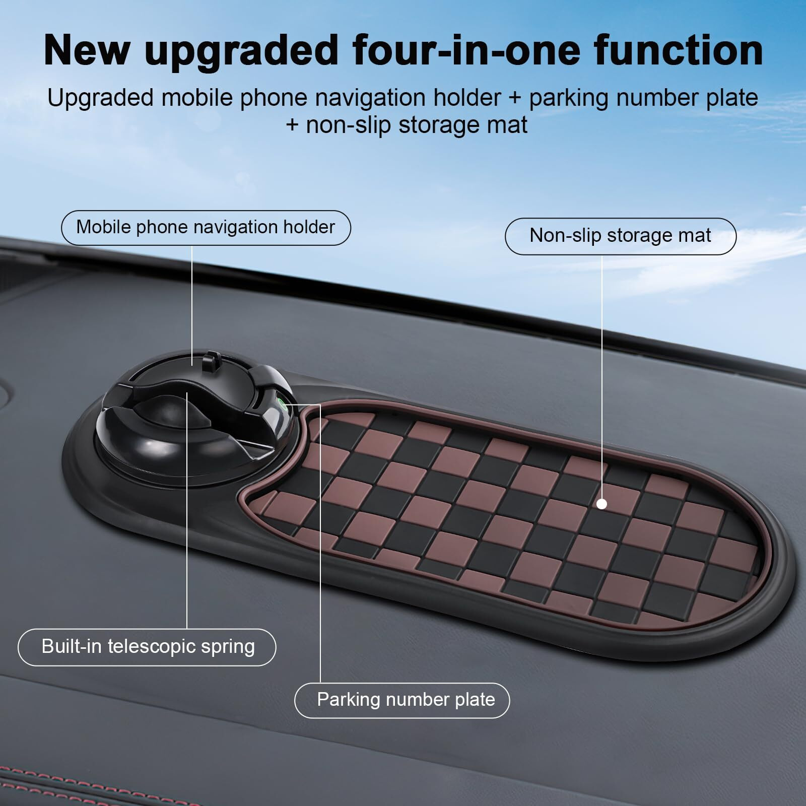 Multifunction Car Anti-Slip Mat Auto Phone Holder, Car Anti Slip Mat Phone Holder, Rotatable Anti Skid Car Dashboard Pad With Temporary Parking Number,Large Pad For Sunglasses Keys(Gray-Black)