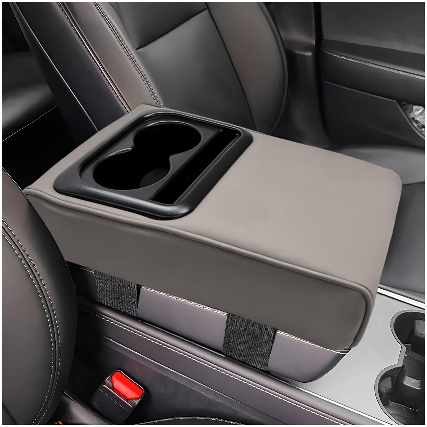 Suvnie Car Center Console Armrest Pillow, Memory Foam Auto Armrest Box Cover With Cup Holder & Phone Holder, Waterproof Leather Arm Rest Protector Cushion, Interior Car Accessories (Gray)
