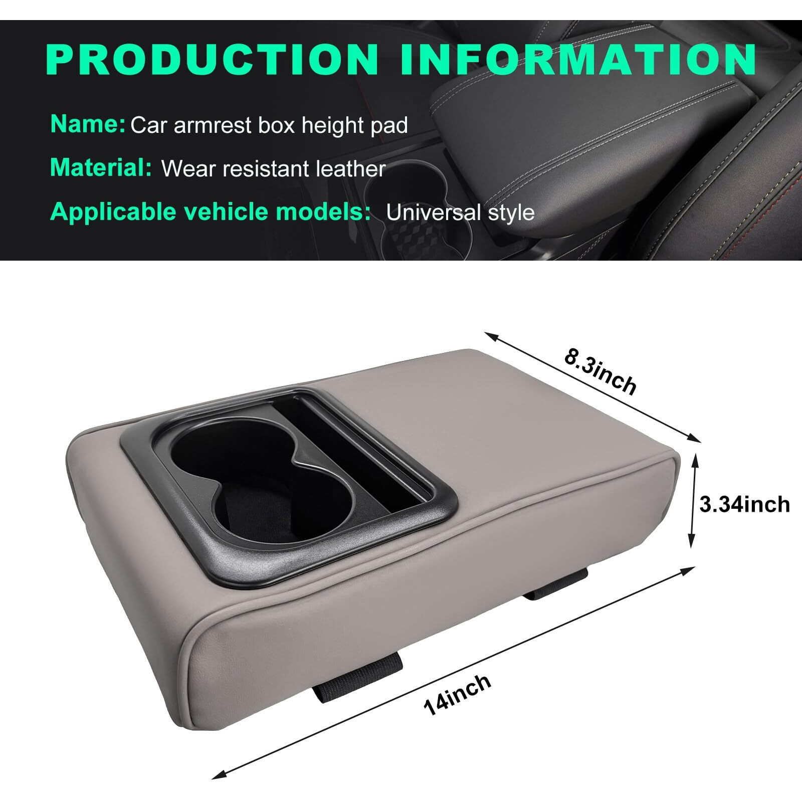 Suvnie Car Center Console Armrest Pillow, Memory Foam Auto Armrest Box Cover With Cup Holder & Phone Holder, Waterproof Leather Arm Rest Protector Cushion, Interior Car Accessories (Gray)