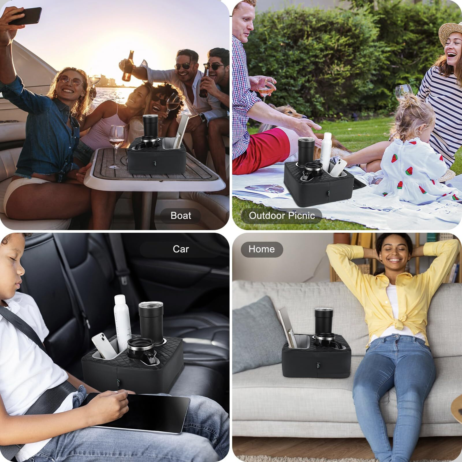 Gawaf Car Cup Holder, Back Seat Car Organizer, Truck Bed Organizer, Couch Cup Holder Expander For Sofa Bed, Boat Tray, Organizer Holds Drinks, Snacks, Cell, Phone For Boat Sofa Truck
