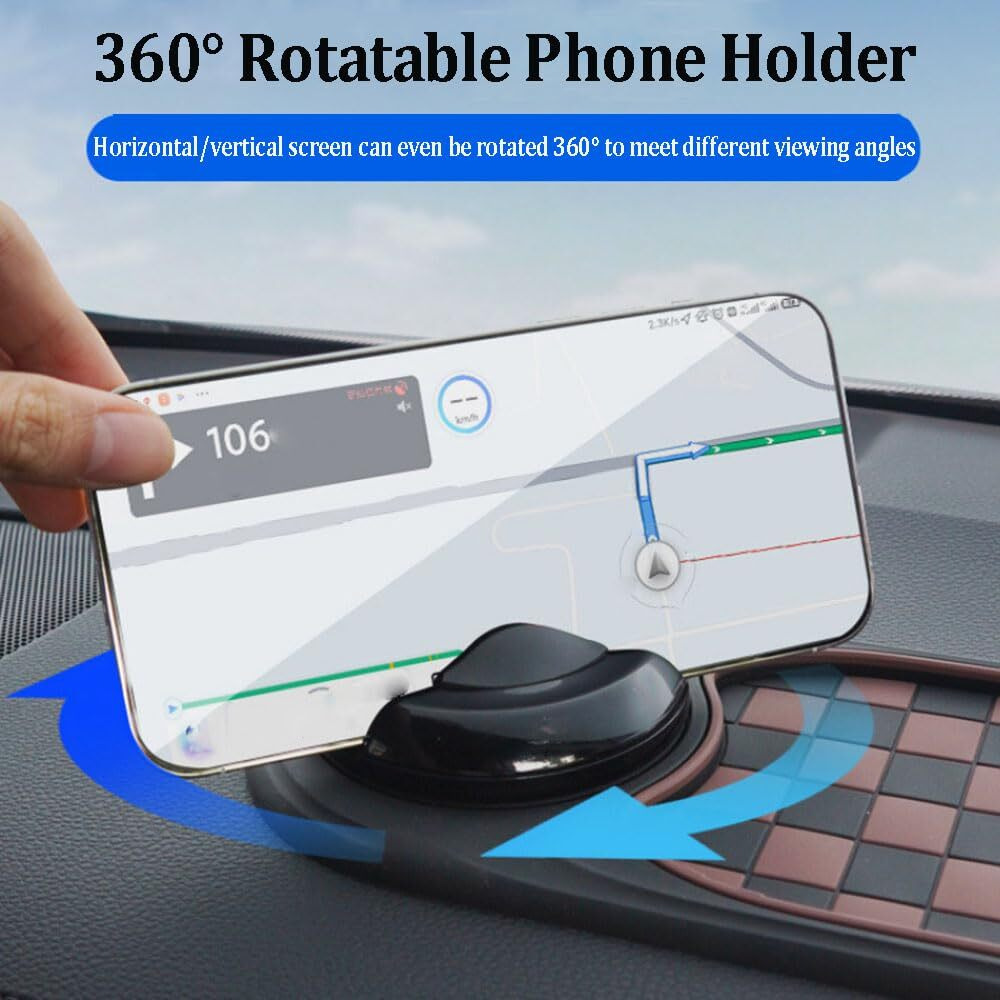 Multifunction Car Anti-Slip Mat, Car Dashboard Mobile Phone Holder, Rotating Anti Slip Mat Auto Phone Holder With Temporary Parking Number, Auto No Slip Pad For Phone, Sunglasses, Key (Brown+Black)