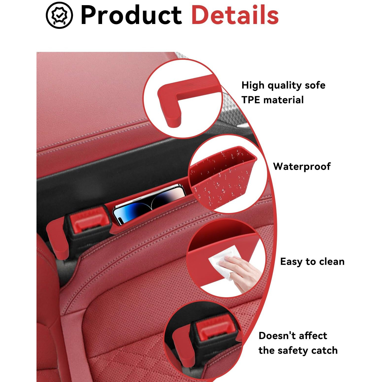 Edotim Car Seat Gap Filler, Seat Gap Organizer With Phone Holder, Car Seat Accessories, Car Organizer Fit Suv Truck-2Pcs Red