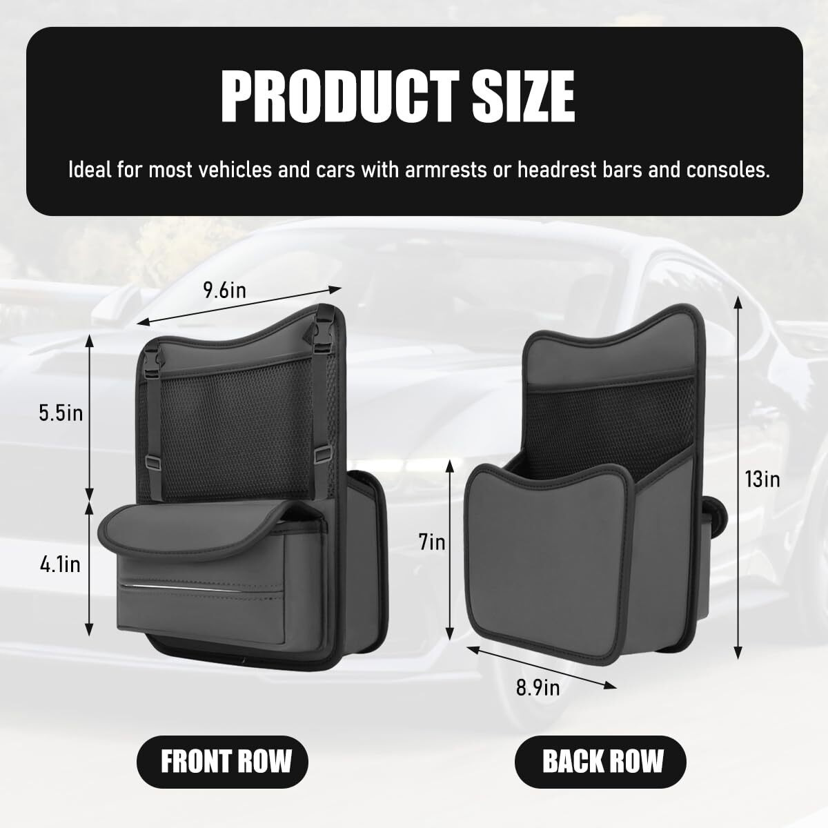 Fsturios Car Organizer Storage Between Seats, Nappa Leather Front Seat Storage Bag With Tissue Holder, Automotive Console Hanging Net Pocket Handbag Holder For Phone Document (Gray)