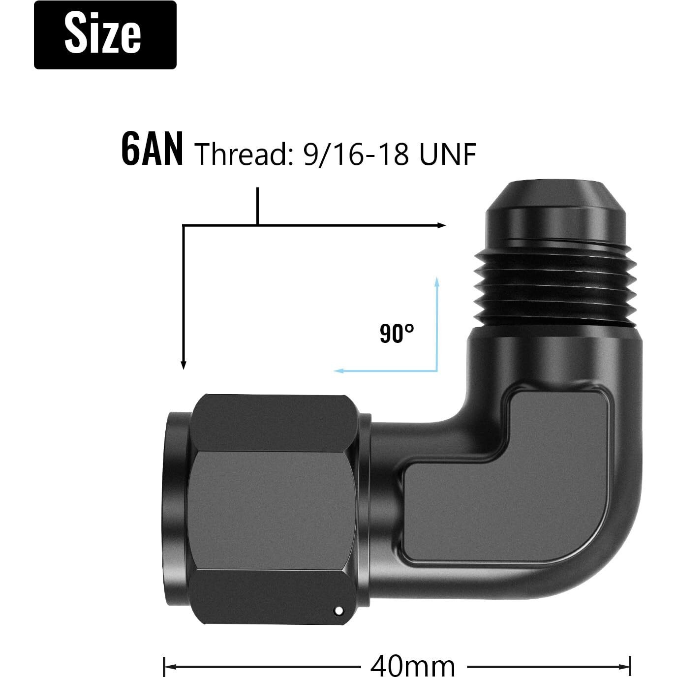 Truckmeter 90 Degree 6An Female To 6An Male Swivel Flare Union Fitting Adapter, Black Hard Aluminum Hex Anodized Connector, Automotive Accessories Suitable For Vehicle Fuel Oil Line Modification