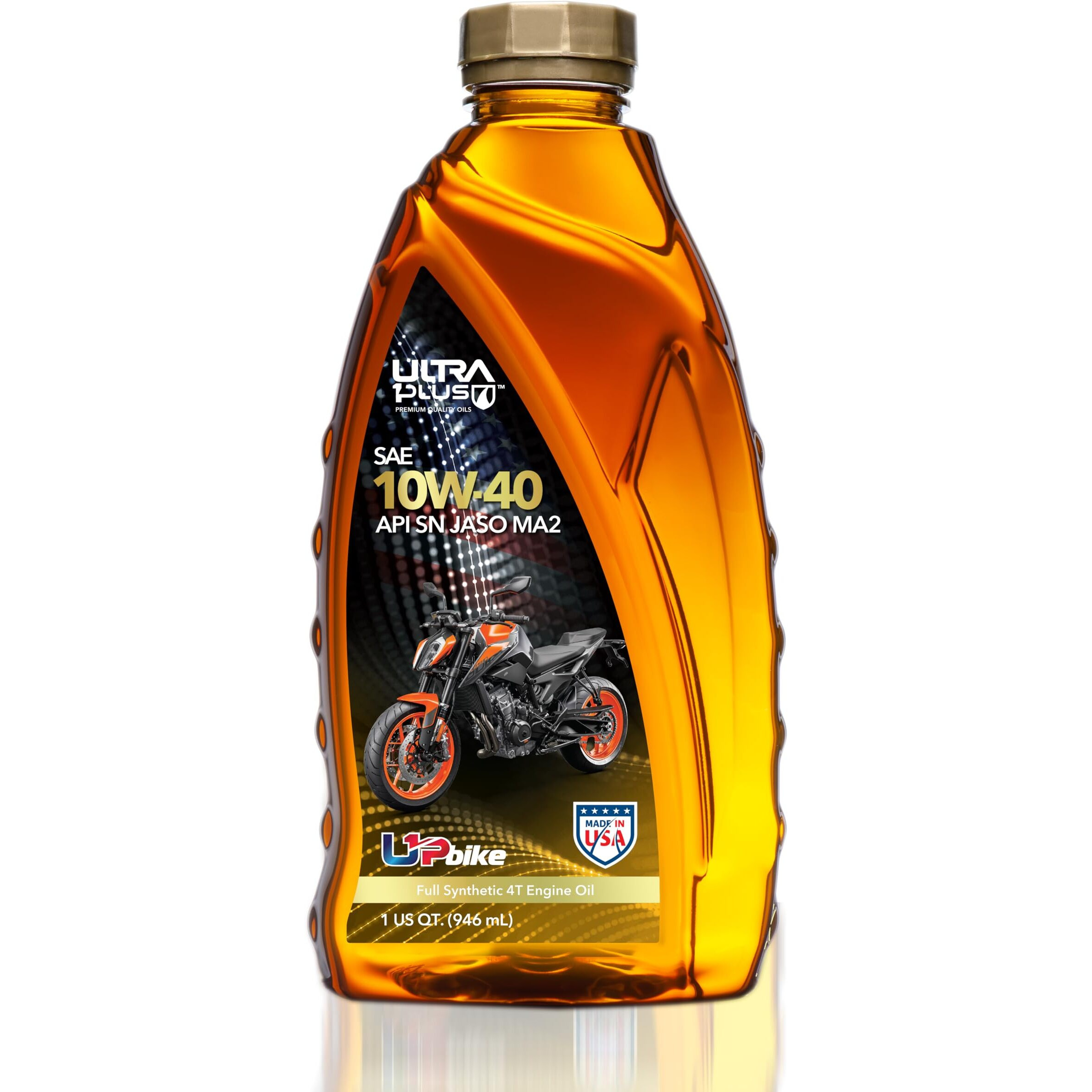 Ultra 1Plus 4T 10W-40 Full Synthetic Motorcycle Oil Api Sn Jaso Ma2-10W40 Motor Oil, 1 Quart