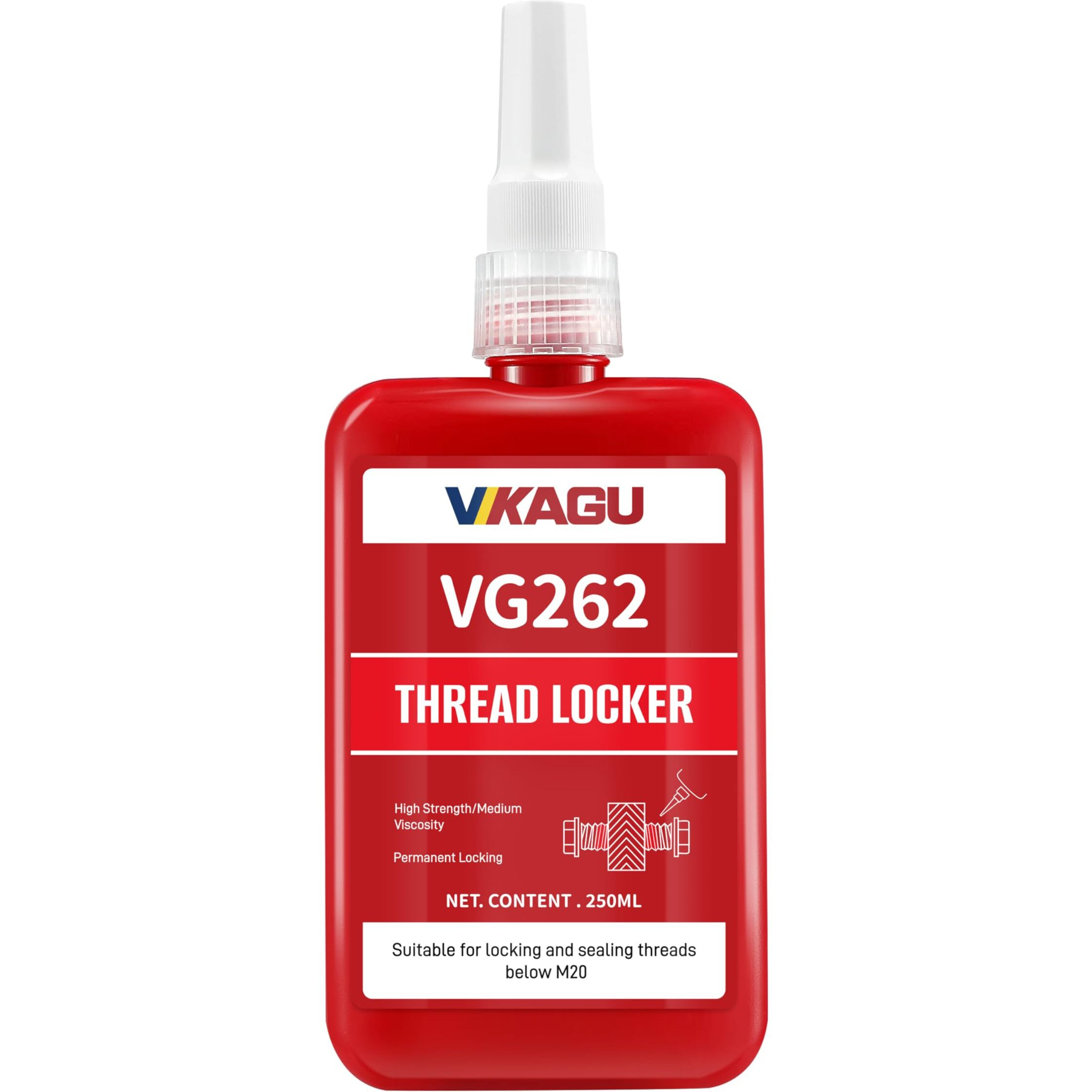Vikagu 262 Thread Lock,Red High Strength Threadlocker,Anaerobic Curing Screw Glue,Oil Tolerant, Resists Heat 8.45Oz/250Ml