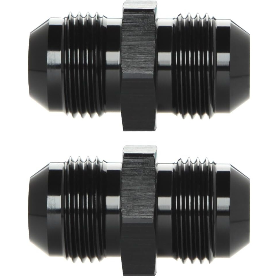 Podavelle 16An Male To 16An Male Flare Union Coupler Adapter Fitting Fuel Oil Connector Straight Aluminum Black, Pack Of 2