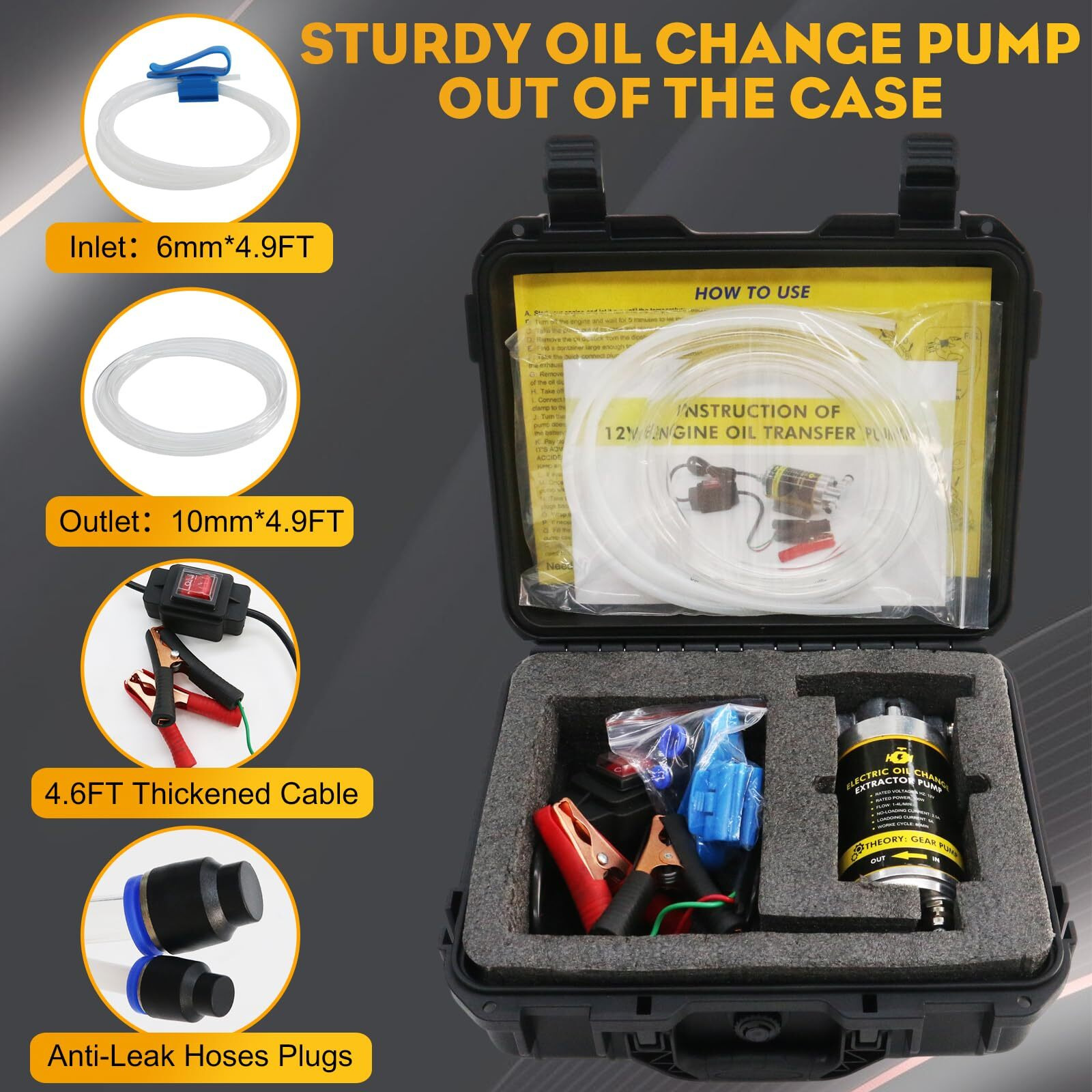 Facfuel Engine Oil Pump, 12V 100W Electric Oil Extractor Pump Kit, Portable Gear Oil Pump With Pipes, Fluid Suction Transfer Pump For Boats, Cars, Rvs, Trucks, Motorcycles, Lawnmowers