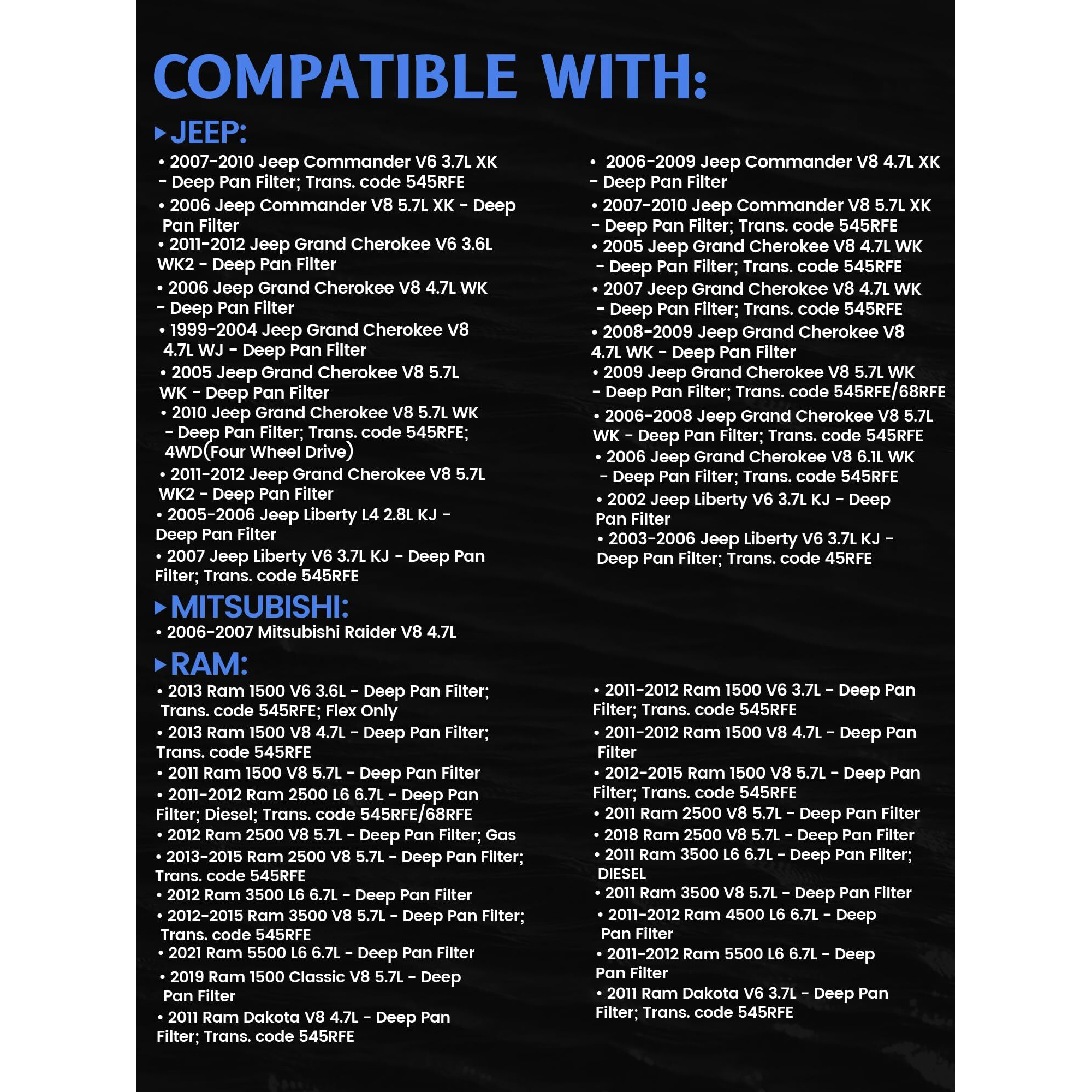 45Rfe 68Rfe 545Rfe Transmission Filter Oil Pan And Gasket Kit Fits For Do-Dge Dakota Durango Ram 1500 2500 3500, J-Eep Grand Cherokee Liberty, Ram 1500 2500 3500, Replaces 4799507, 5013470-Aa