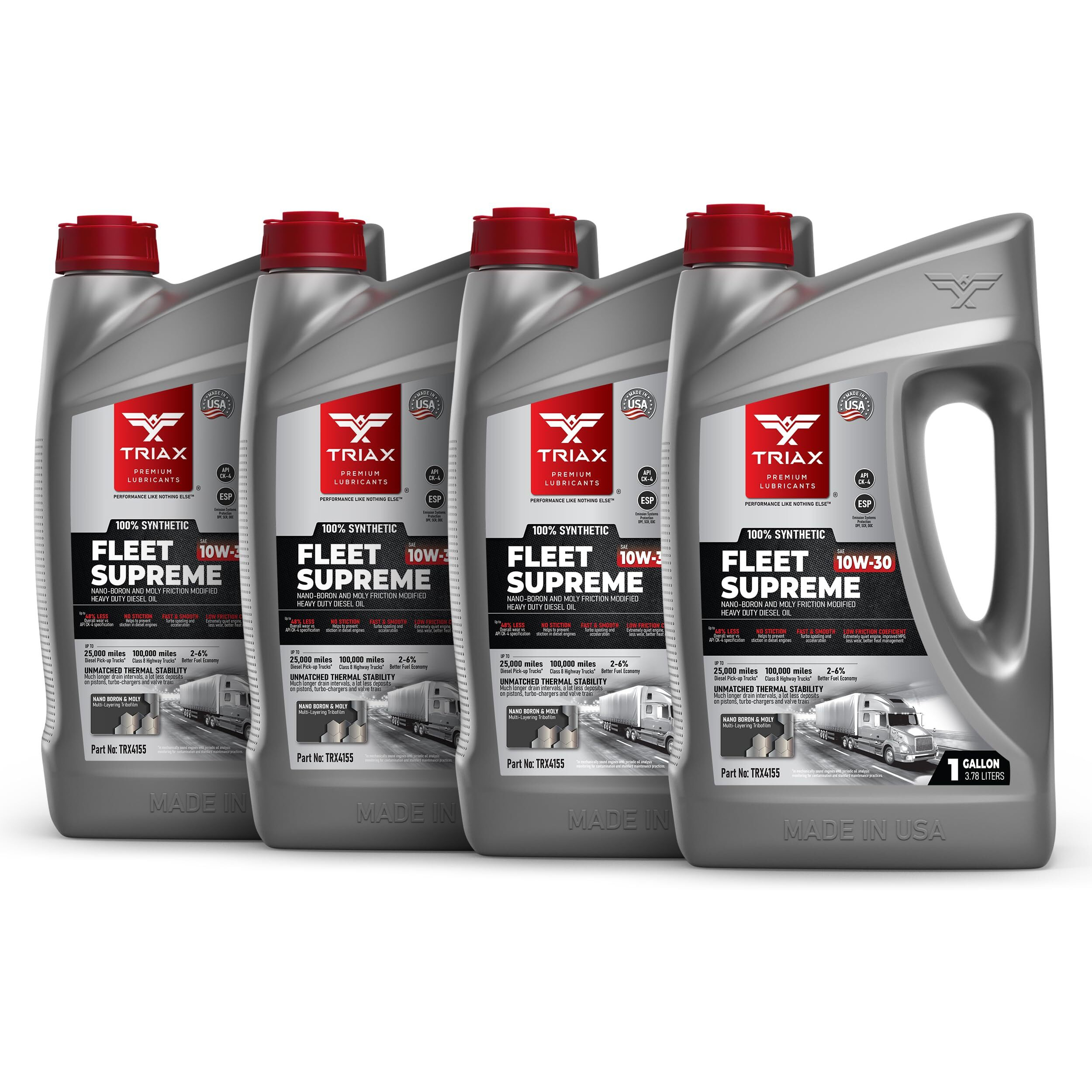 Triax Fleet Supreme Esp 10W-30 Api Ck-4 Full Synthetic Diesel Engine Oil - Friction Modified & Performance Boosted - For All Heavy Duty Diesel Engines (4 Gallon Pack)