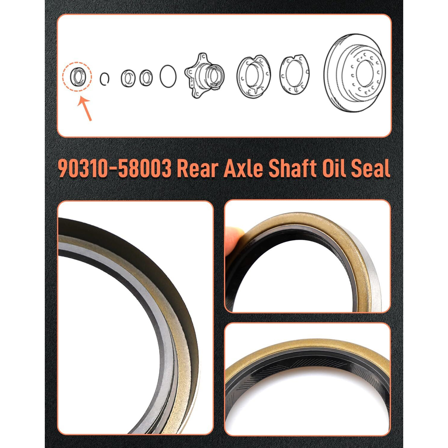 Rear Axle Shaft Oil Seal For Left Right Rear Fit For Toyota 2005-2022 Tacoma 2003-2012 4Runner 2007-2012 Fj Cruise Replace 90310-58003 Nbr Material 1Pack