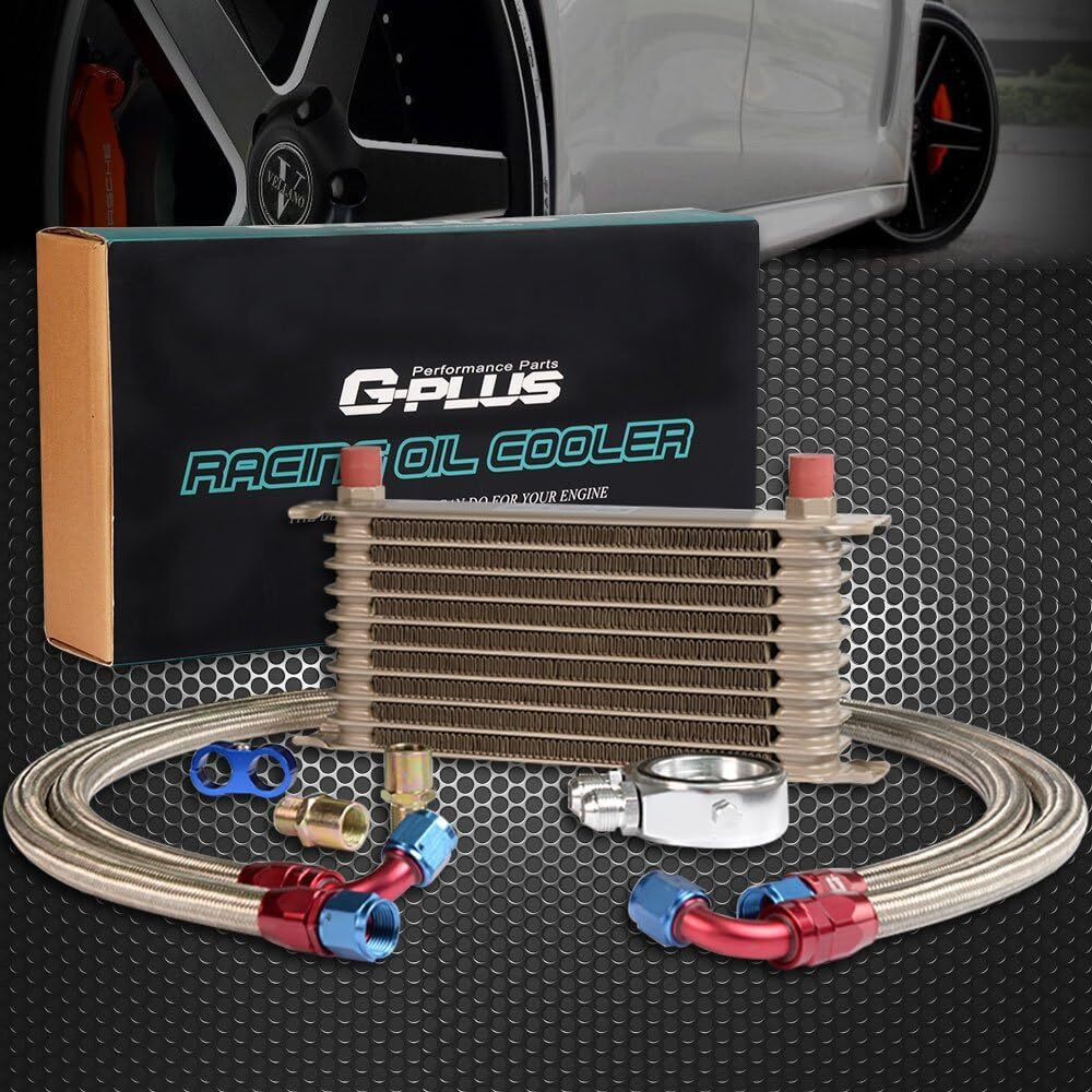 G-Plus 10 Row An10-10An Aluminum Universal Radiator Oil Cooler Condenser Engine Transmission Oil Cooler Kit