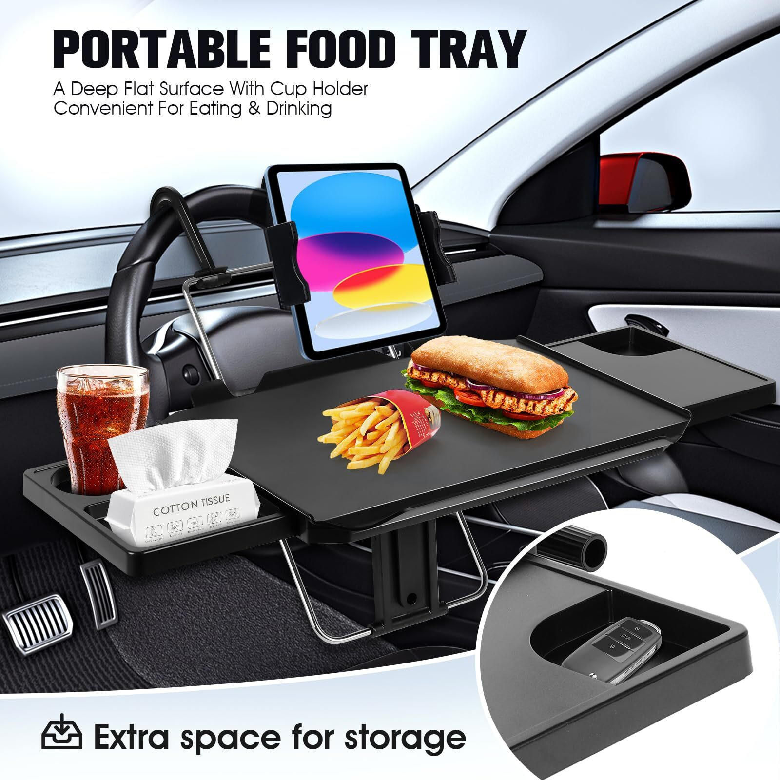 Upgraded Car Steering Wheel Tray With Phone Holder,Steering Wheel Table Tray For Car,720Adjustable Steering Wheel Desk For Laptop,Car Tray For Eating,Versatile Car Steering Wheel Desk Tray For Driver