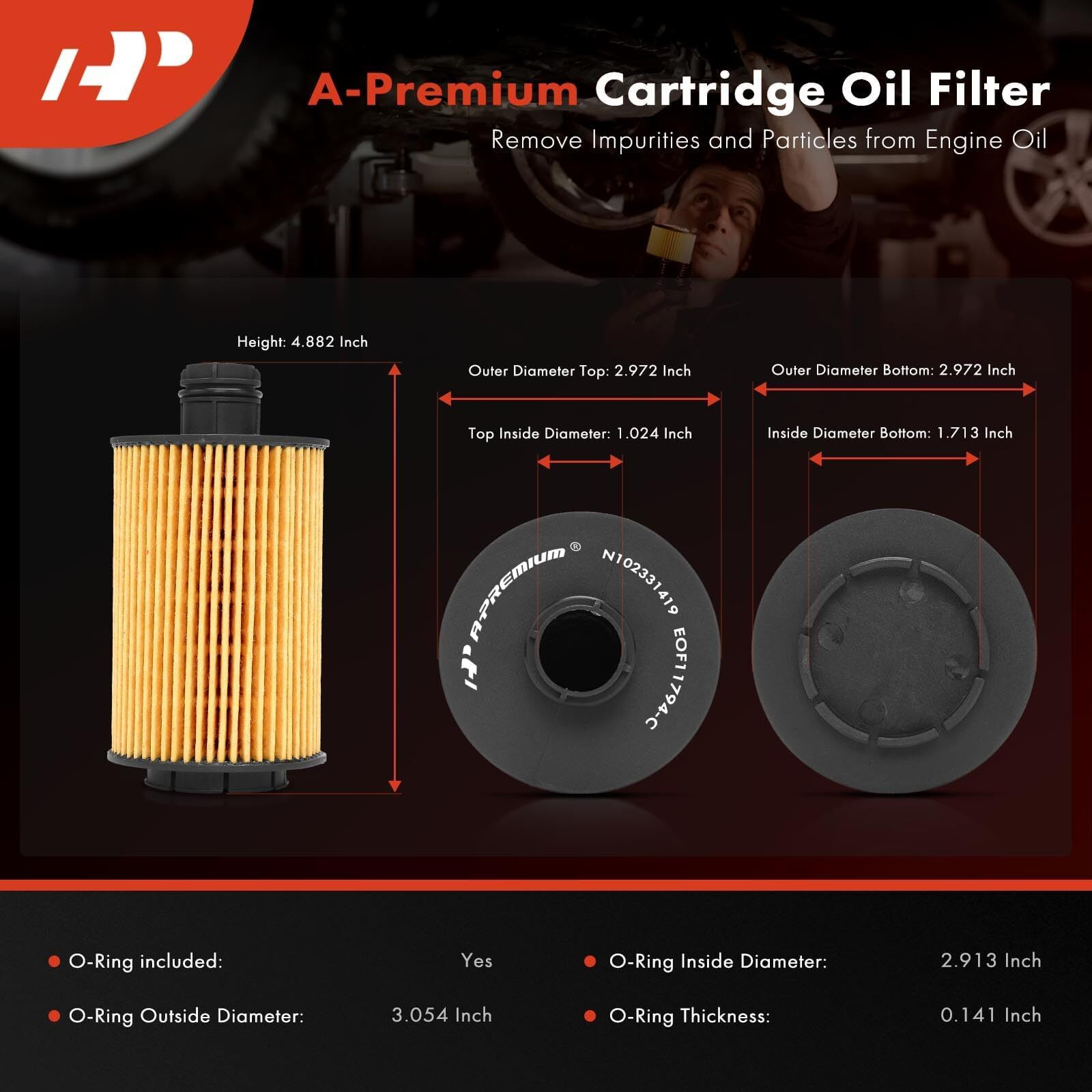 A-Premium 10K Miles Protection Oil Filter Compatible With Ram 1500 2014-2018, 1500 Classic 2019 & Jeep Series Wk2 Grand Cherokee 2014-2020, 3.0L Diesel, Replace 68109834Aa, 68229402Aa, Ch11794